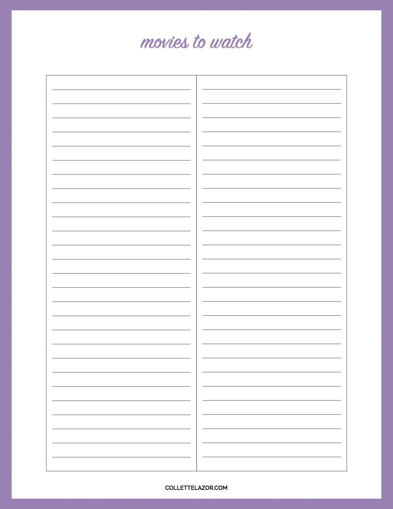Movies to Watch List Printable | Made with Love by @collettelazor