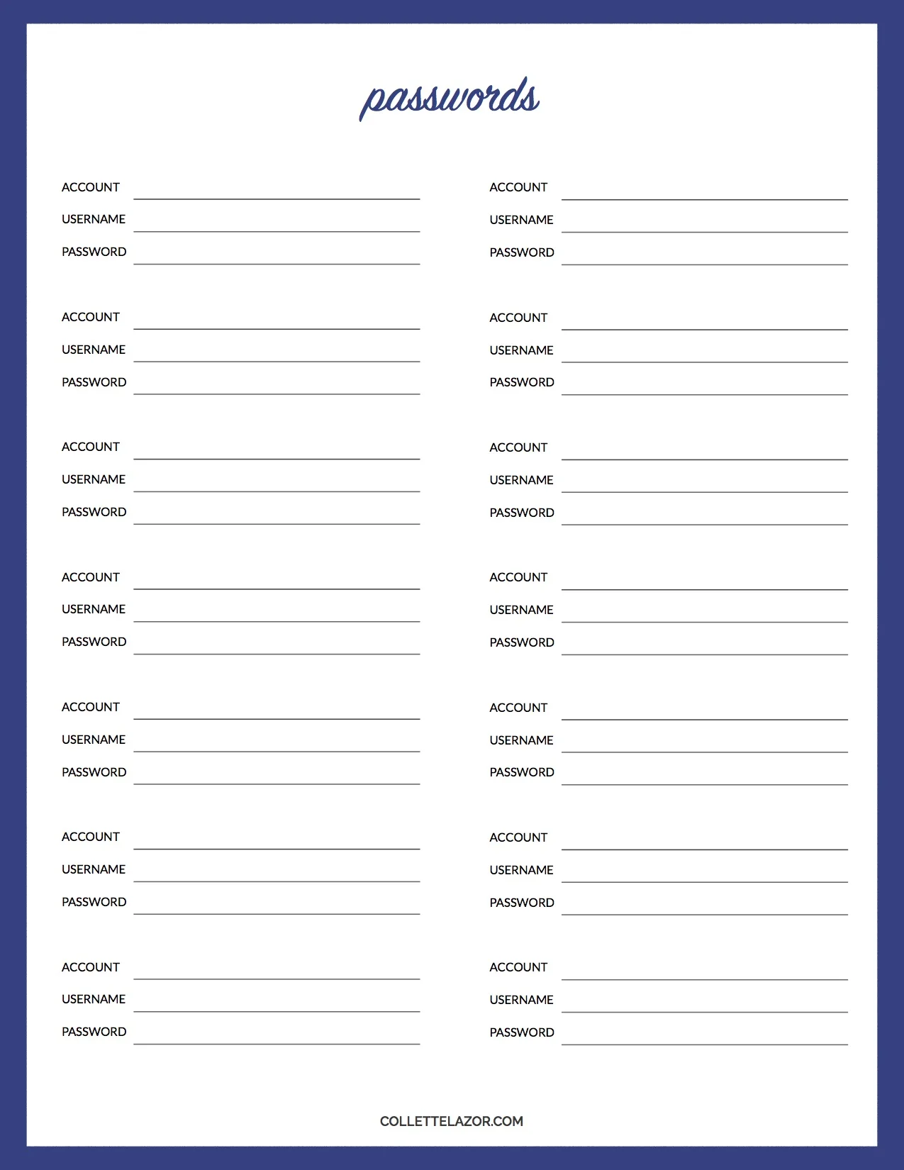 Password List Printable | Made with Love by @collettelazor