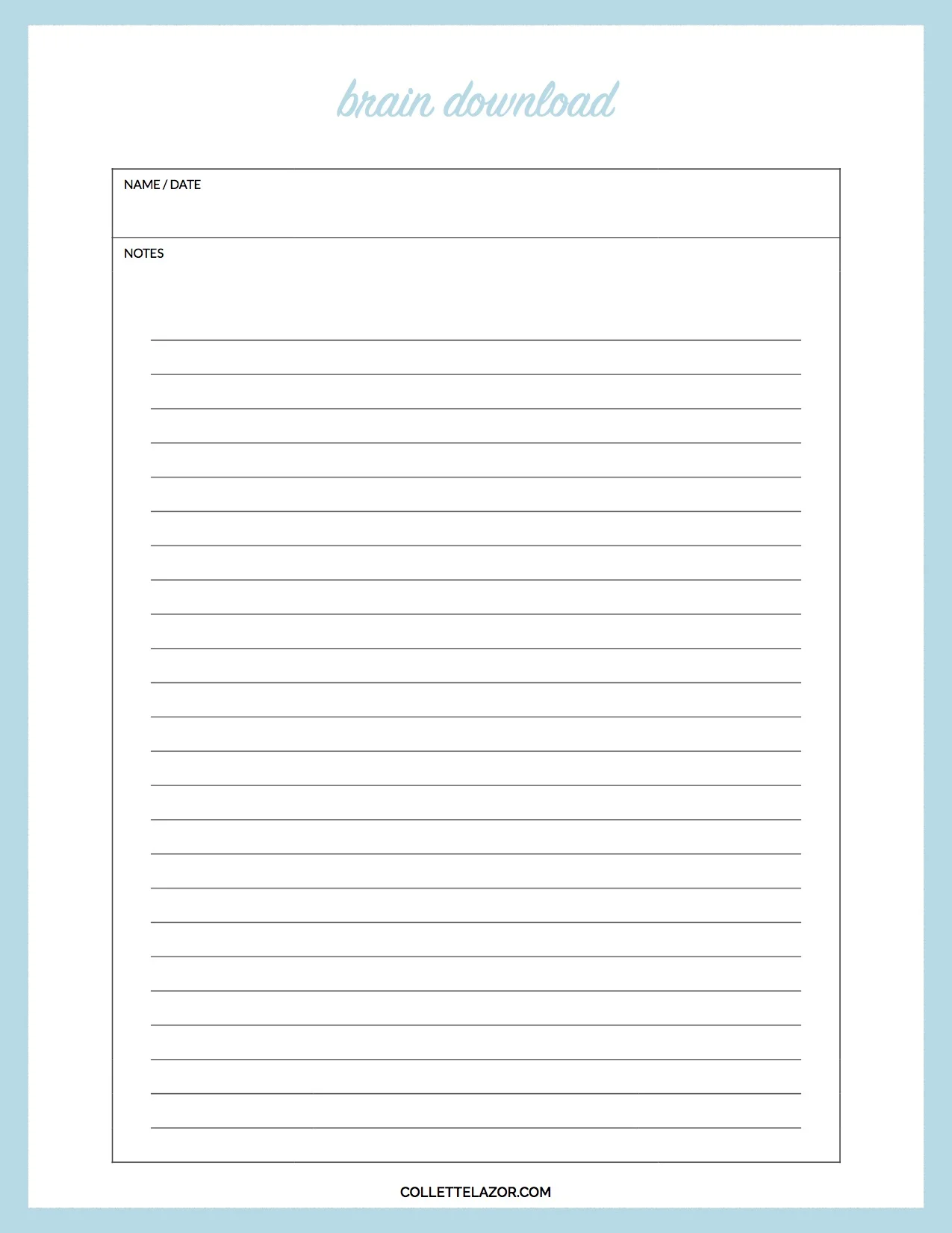 Brain Dump List Printable | Made with Love by @collettelazor