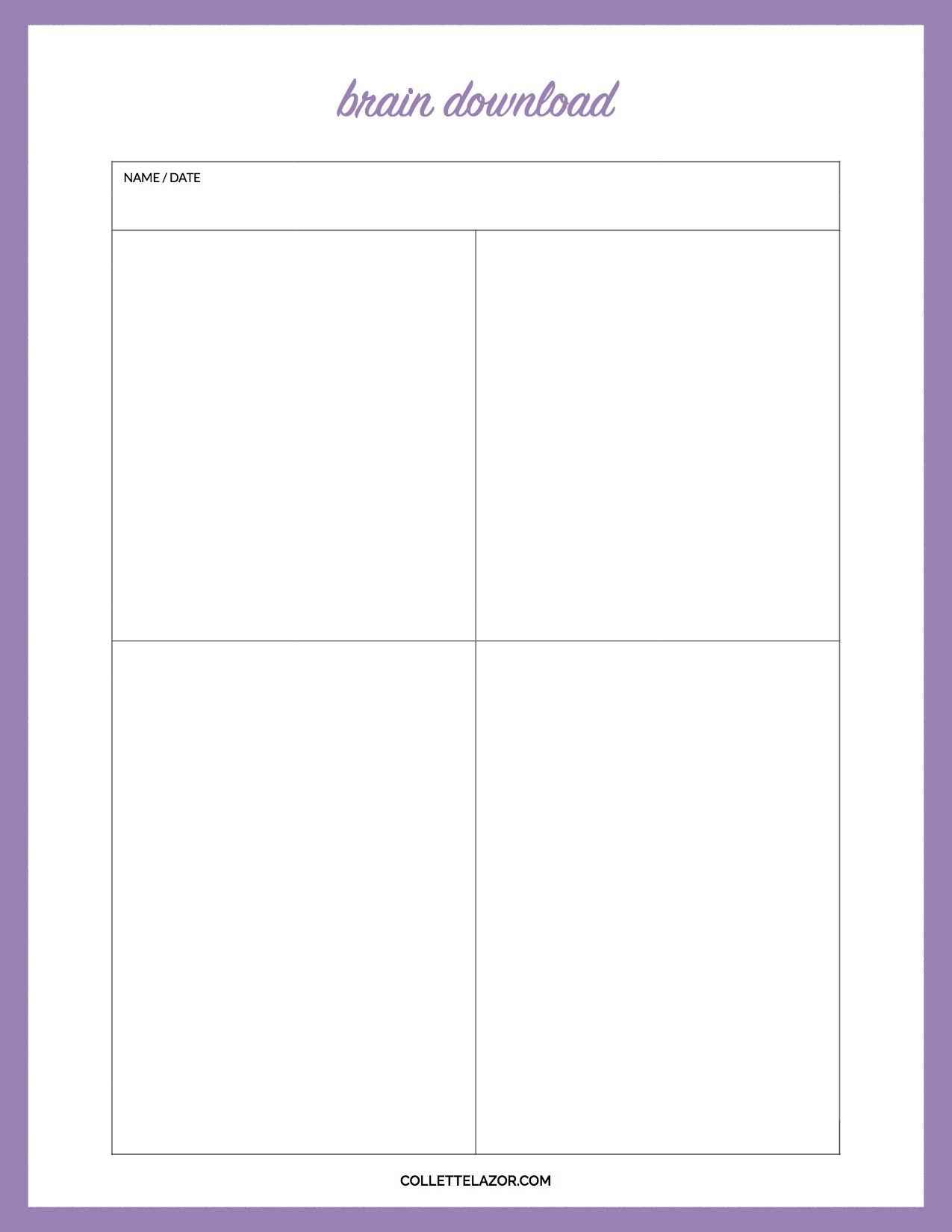 Brain Dump Quads Printable | Made with Love by @collettelazor