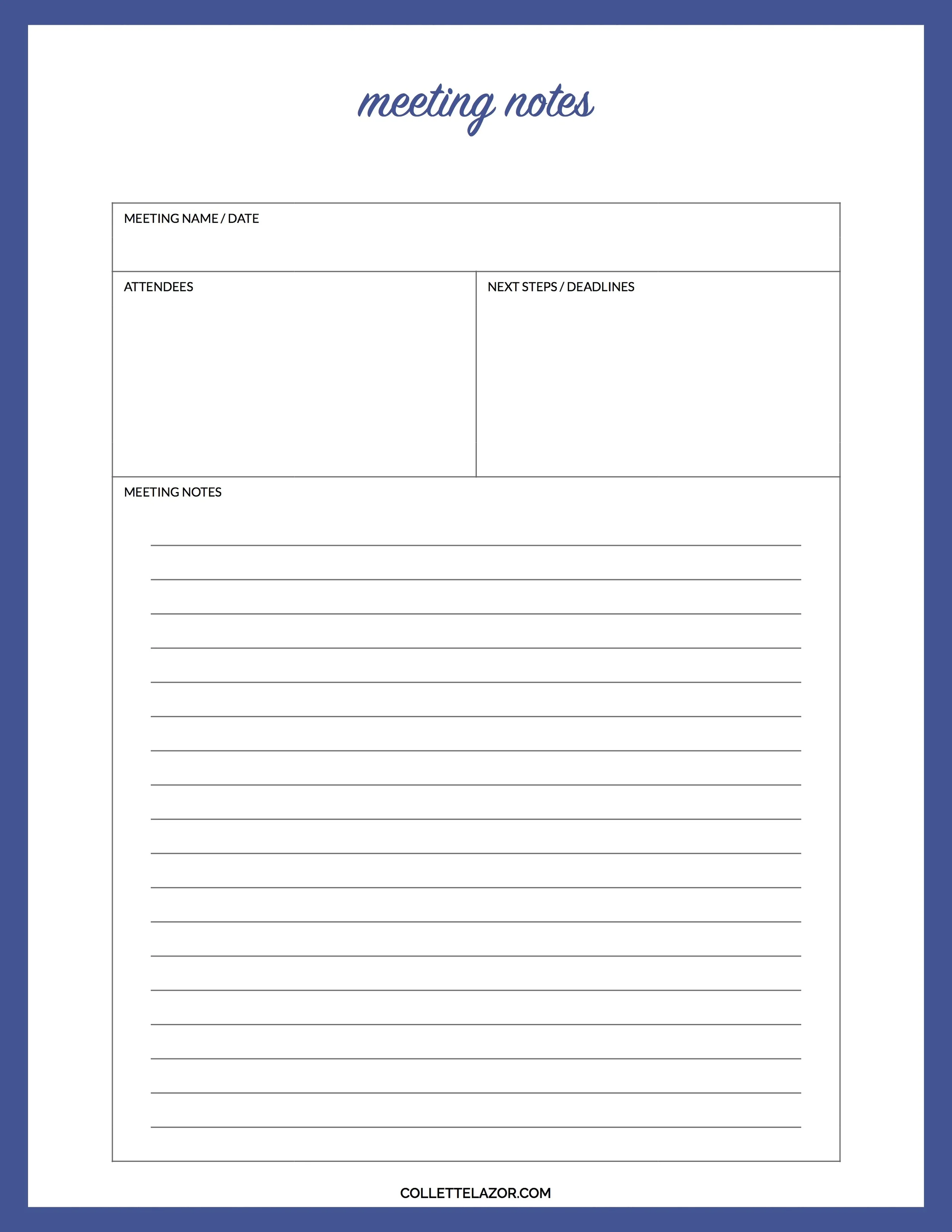 Meeting Notes Printable | Made with Love by @collettelazor