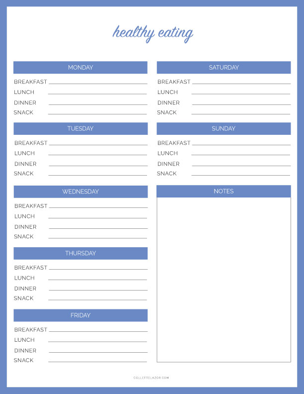 Healthy Eating Meal Plan Free Printable | Made with Love by @collettelazor