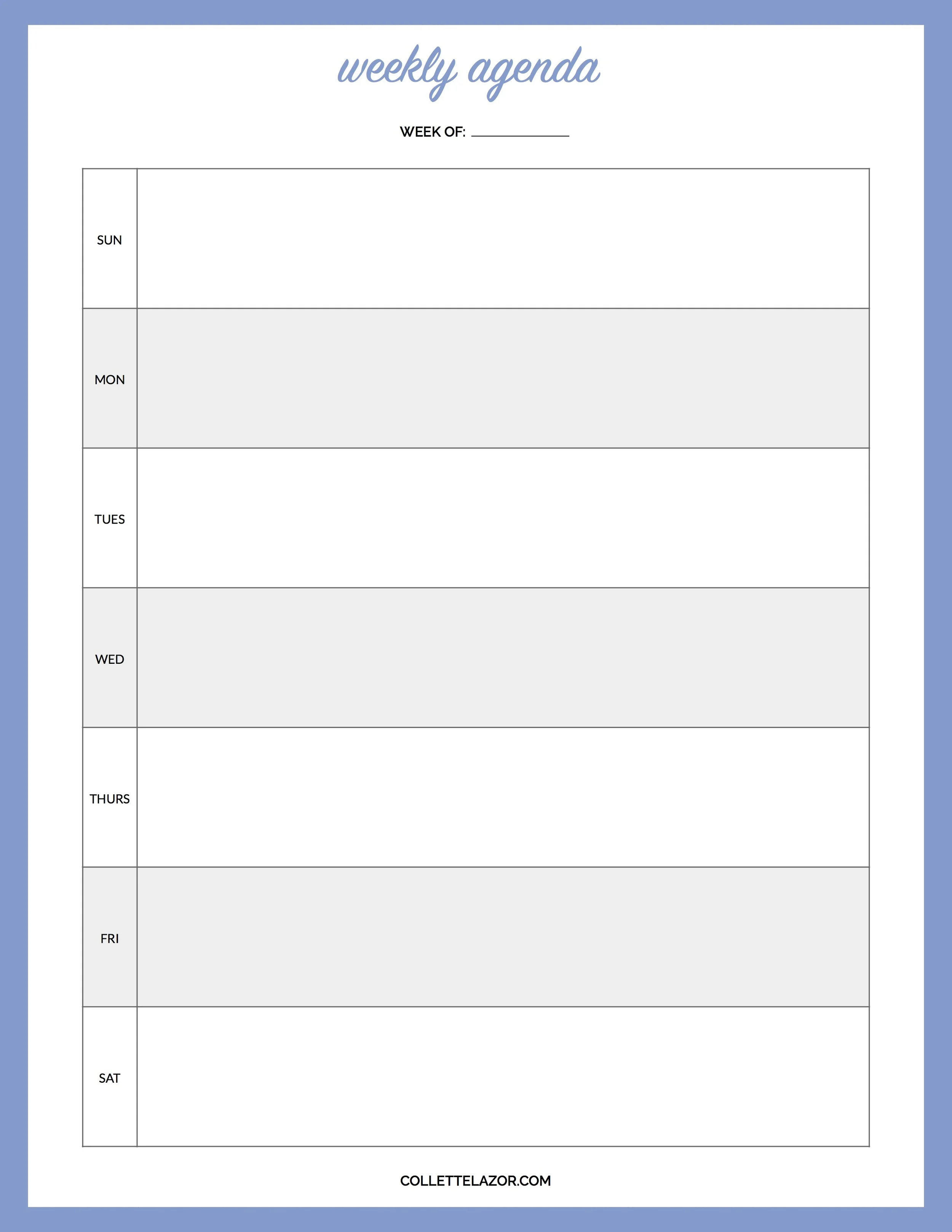 Weekly Blank Agenda Free Printable | Made with Love by @collettelazor