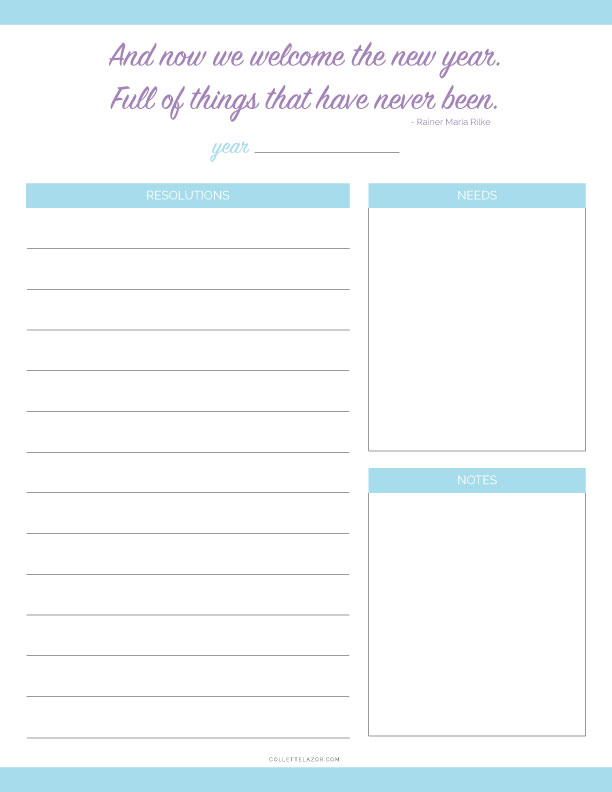 New Year Resolutions and Goals Free Printable | Made with Love by @collettelazor