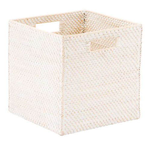 Whitewash Rattan Storage Cube with Handles