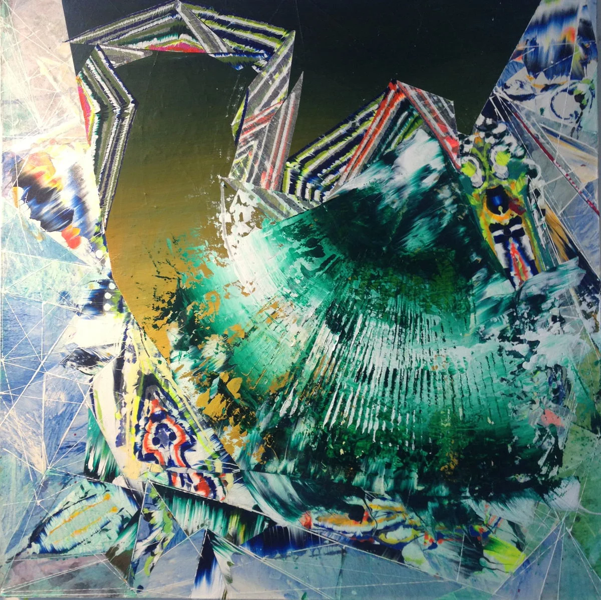   Splinter , 2014 Acrylic &amp; glassine on canvas 30"x30" 