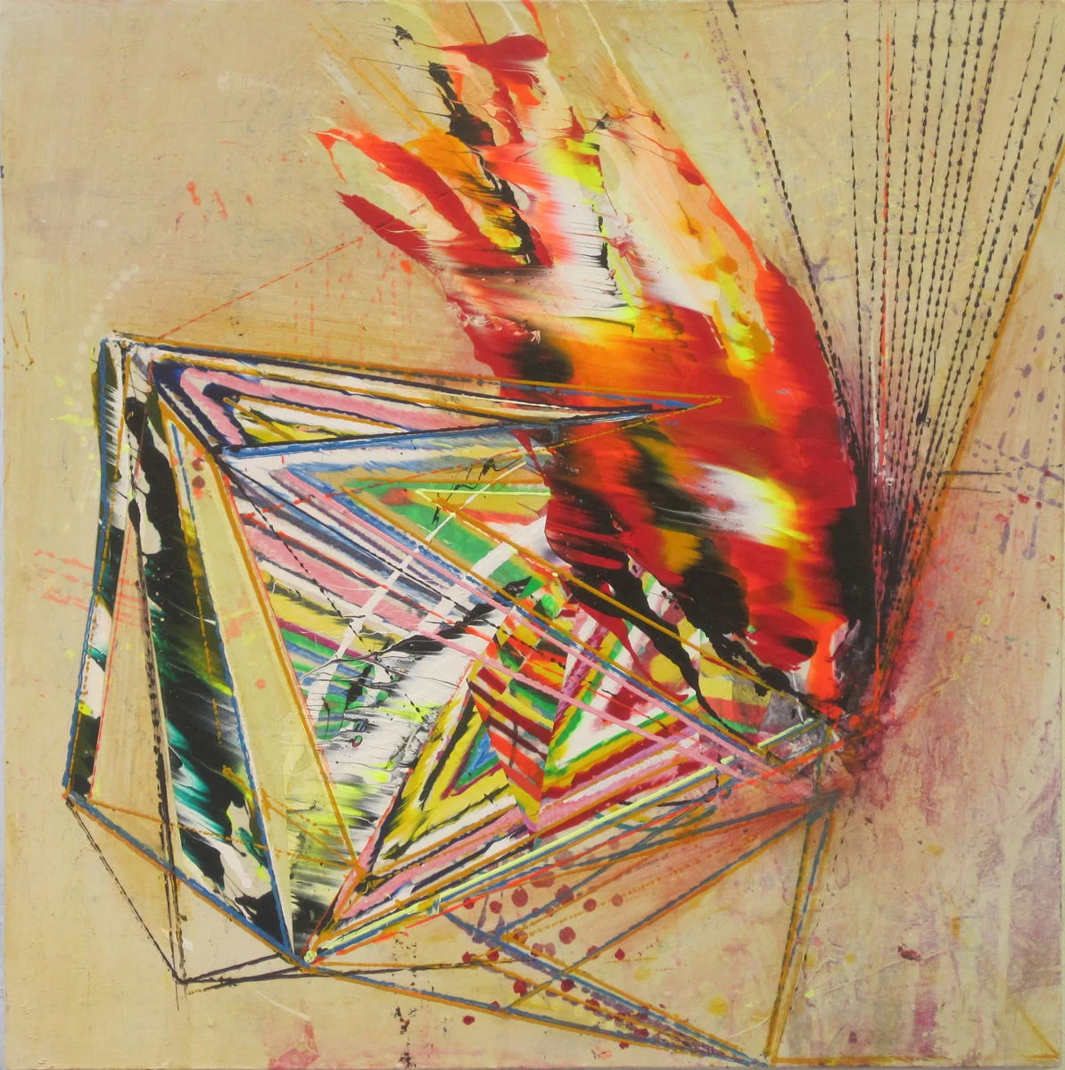   Strike  Acrylic &amp; glassine on canvas 24"x24" 