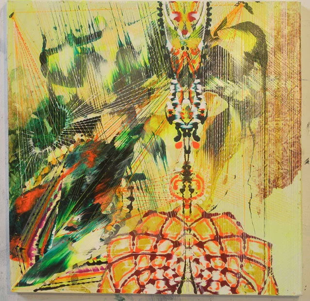   Restrain , 2013 Acrylic &amp; glassine on canvas 24"x24" 