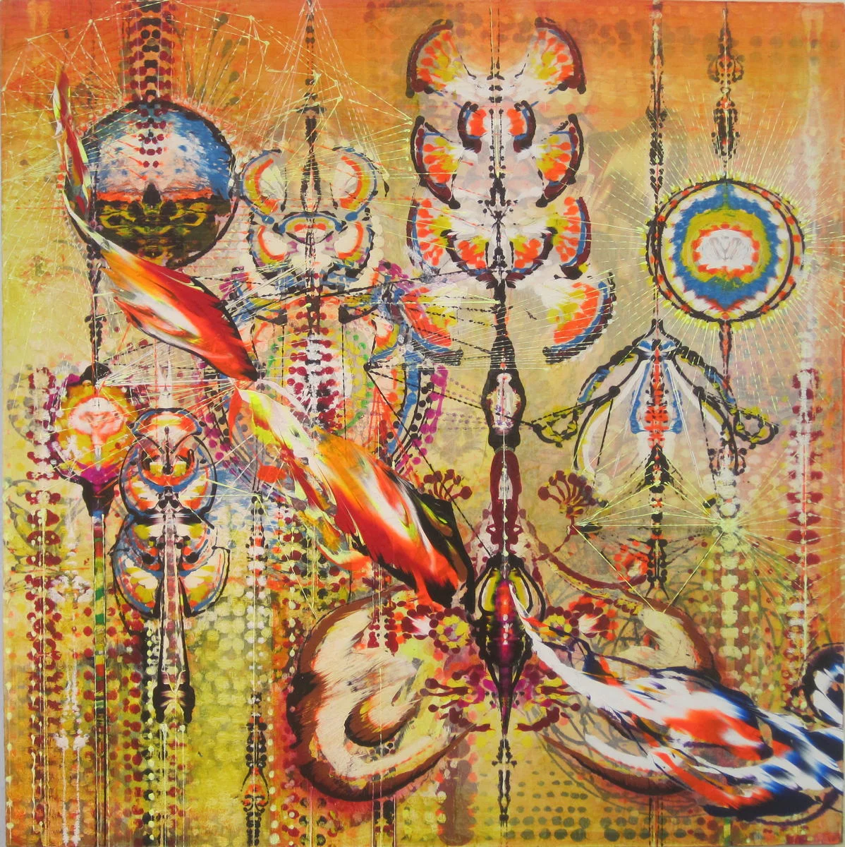   Spontanious Combustion,  2011 Acrylic &amp; glassine on canvas 30"x30" 