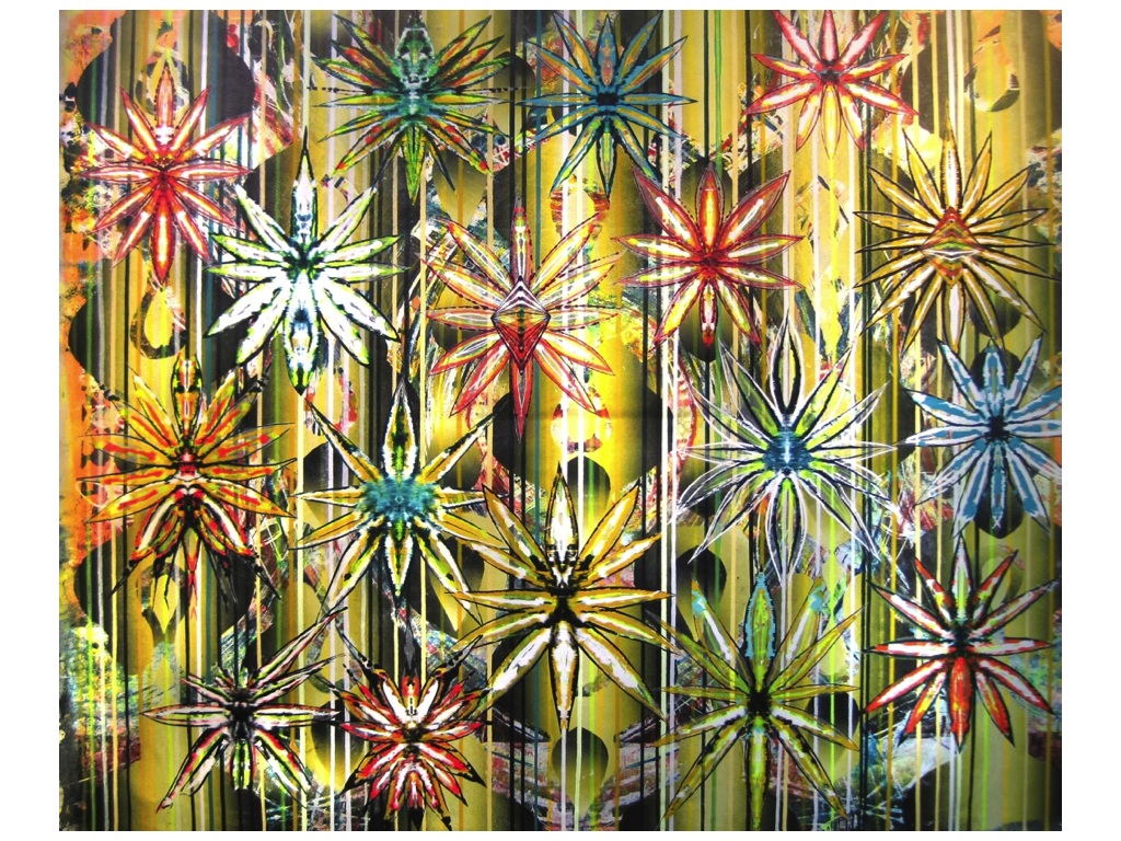   Overgrown,  2013 Acrylic &amp; glassine on canvas 76"x83" 