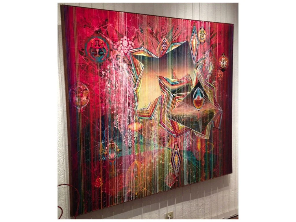   Searching for Another Life , 2013 Acrylic &amp; glassine on canvas 62"x81" 