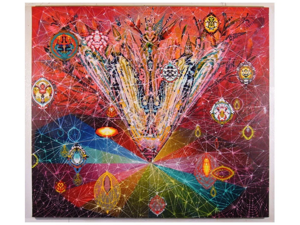   Searching for Intelligent Life , 2010 Acrylic &amp; glassine on canvas 76"x77" 