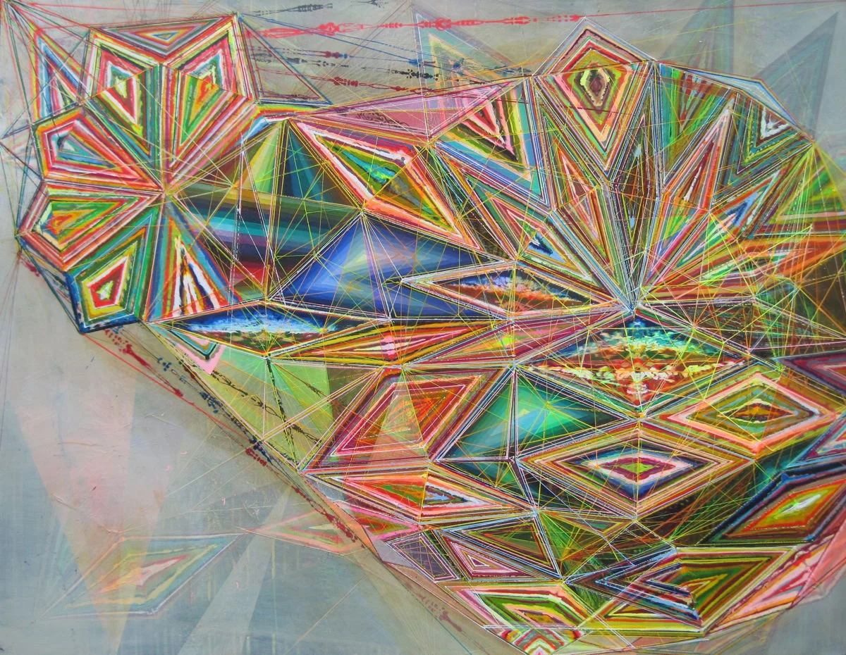   Geode , 2013 Acrylic and glassine on canvas, 76"x98" 