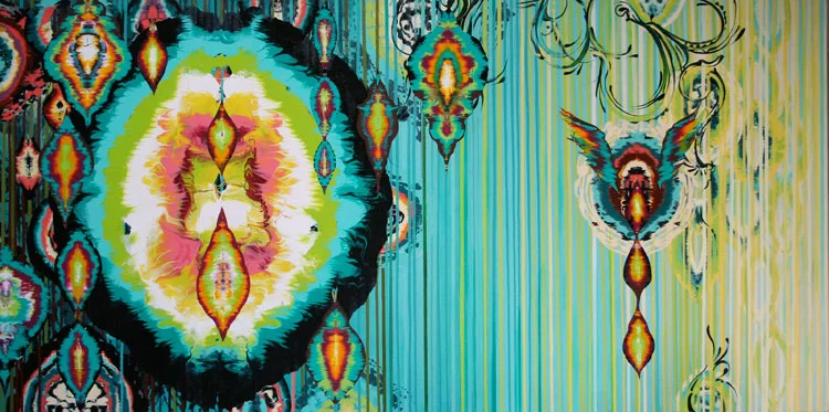 Expulsion Acrylic and glassine on canvas 40"x78"
