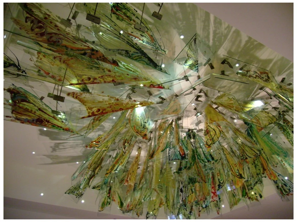   Migration,  2007  Acrylic and enamel on tempered glass, steel rods, 48"x240"x240" 