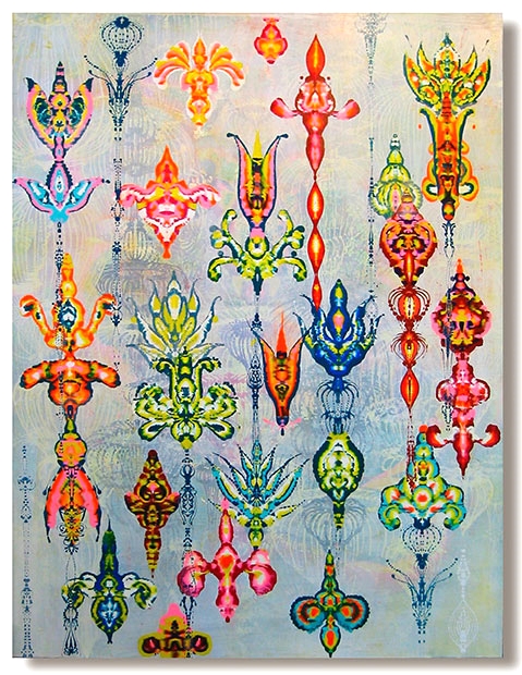 Corpus Botanicum , 2004 Acrylic and glassine on canvas 68"x50"
