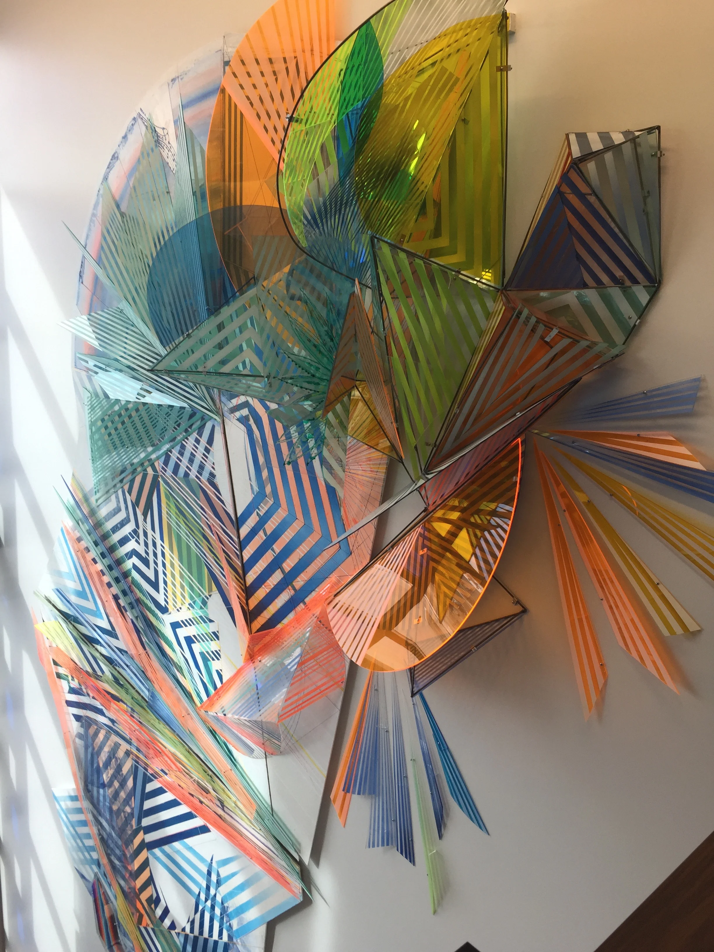 Acrylic on canvas and plexiglas, steel armature, 360"x200",commission for Unity Point Hospital, 2017