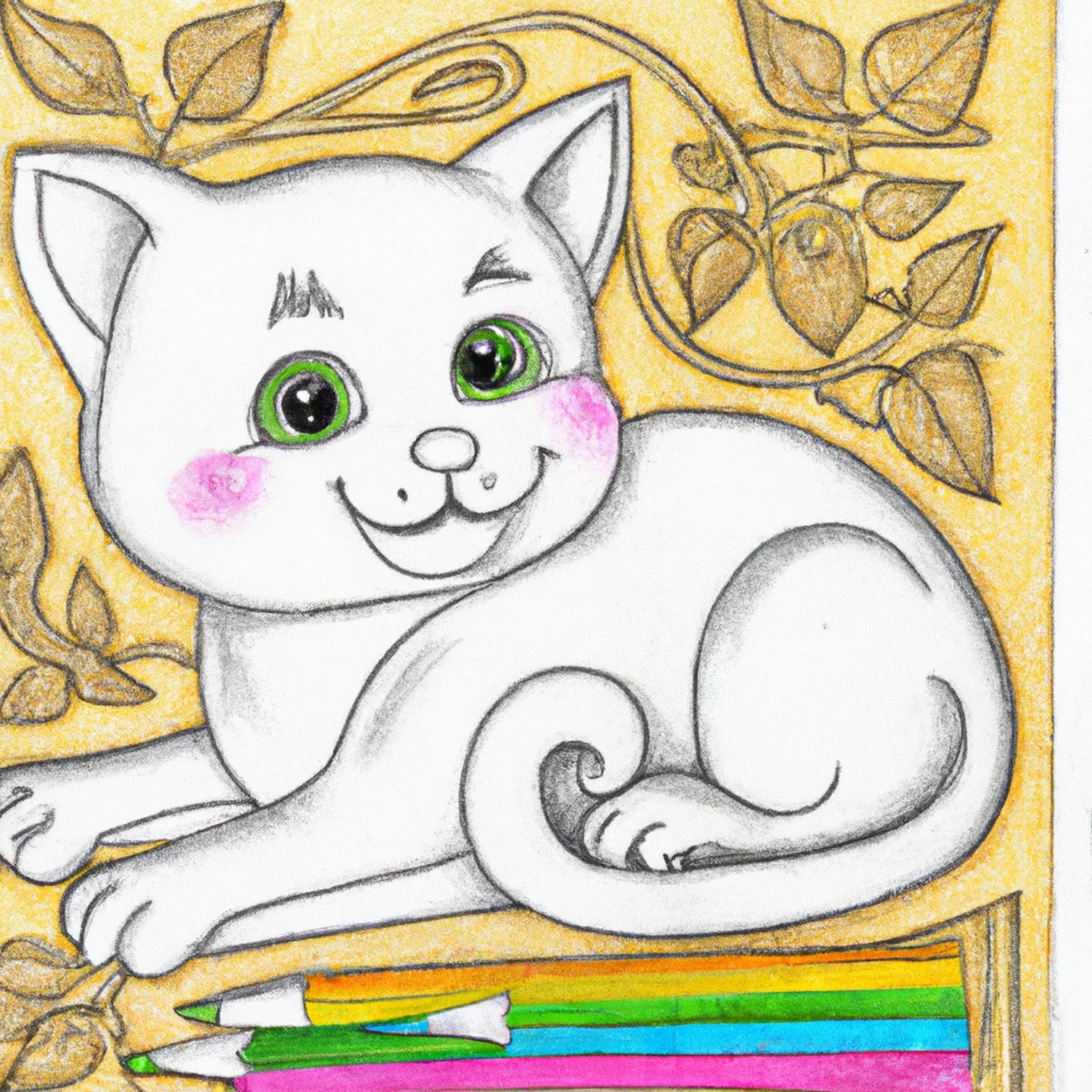 DALL·E 2022-12-03 00.13.12 - vintage colouring-in sheet, mimeograph, cute happy kitten with patterns, lightly filled in with colored pencils.jpg