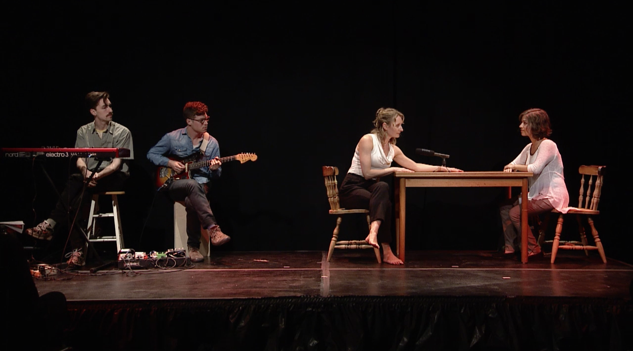 A still from "Everything You're Told" at Brooklyn College. From left: Oliver Hill, Nolan Green, Kristin Swiat, and Xandra Clark.