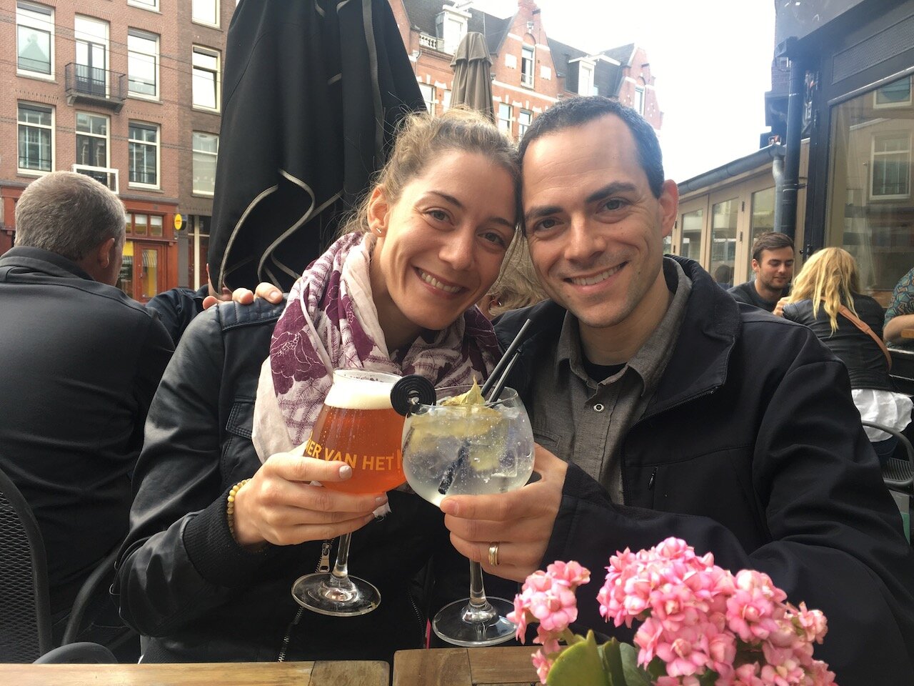  Toasting the moment our Sprinter RV purchase became official – in Amsterdam, ahead of our friend’s wedding in Spain, 5/20/17. 