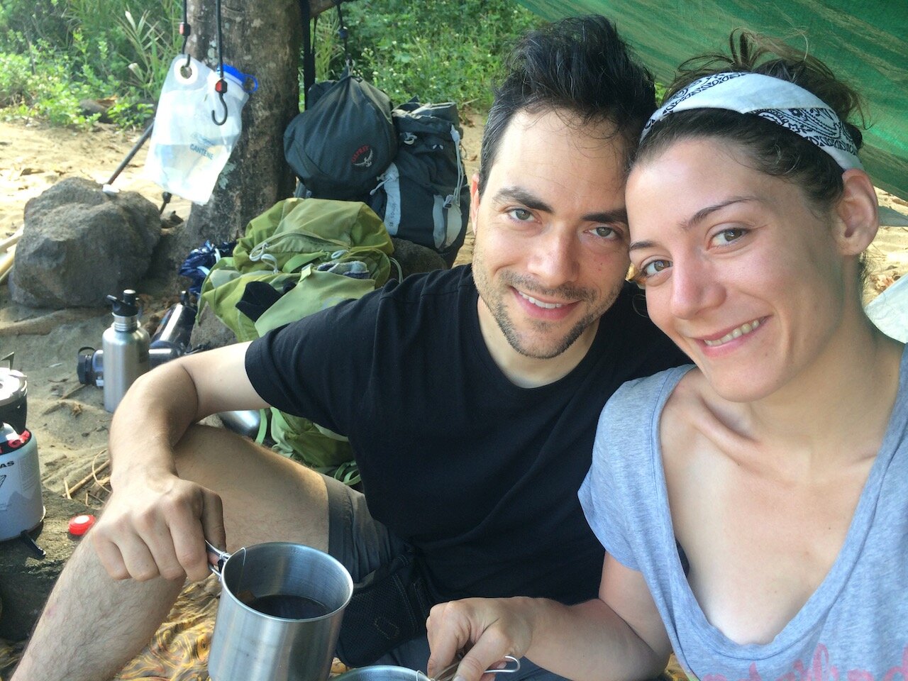    Enjoying tea together at our campsite. &lt;3    