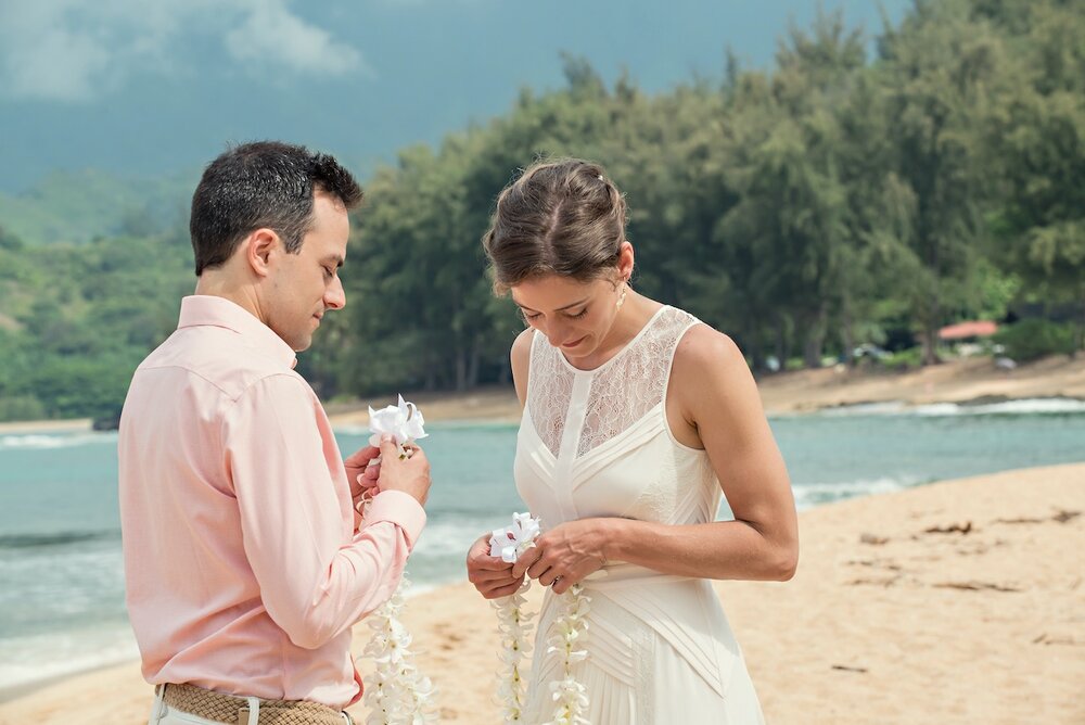    Preparing to exchange our Hawaiian Wedding leis   