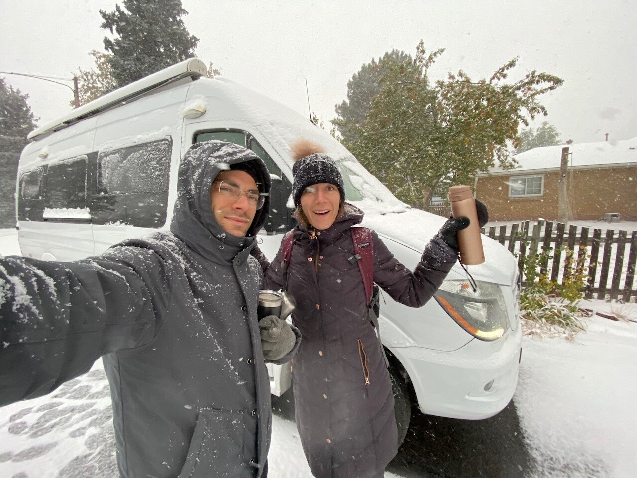    Quick! We’ve got to winterize the van! Early snow in Denver, Colorado, 10/10/19   