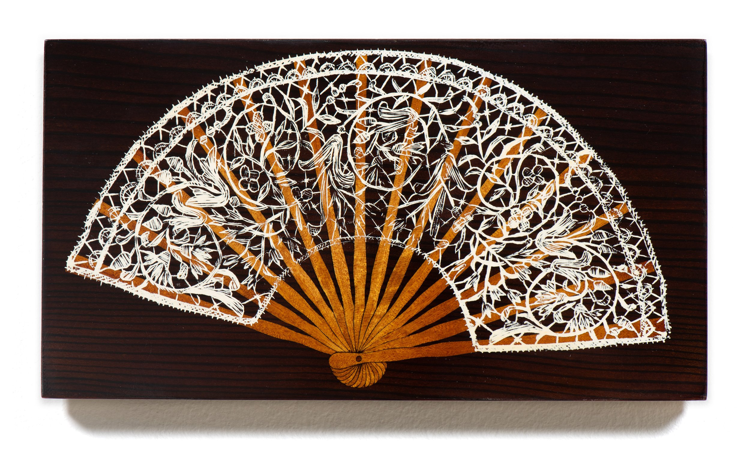   Burano Fan , 2021  Shellac and wood  4 1/2 x 8 1/4 x 1/2 inches 