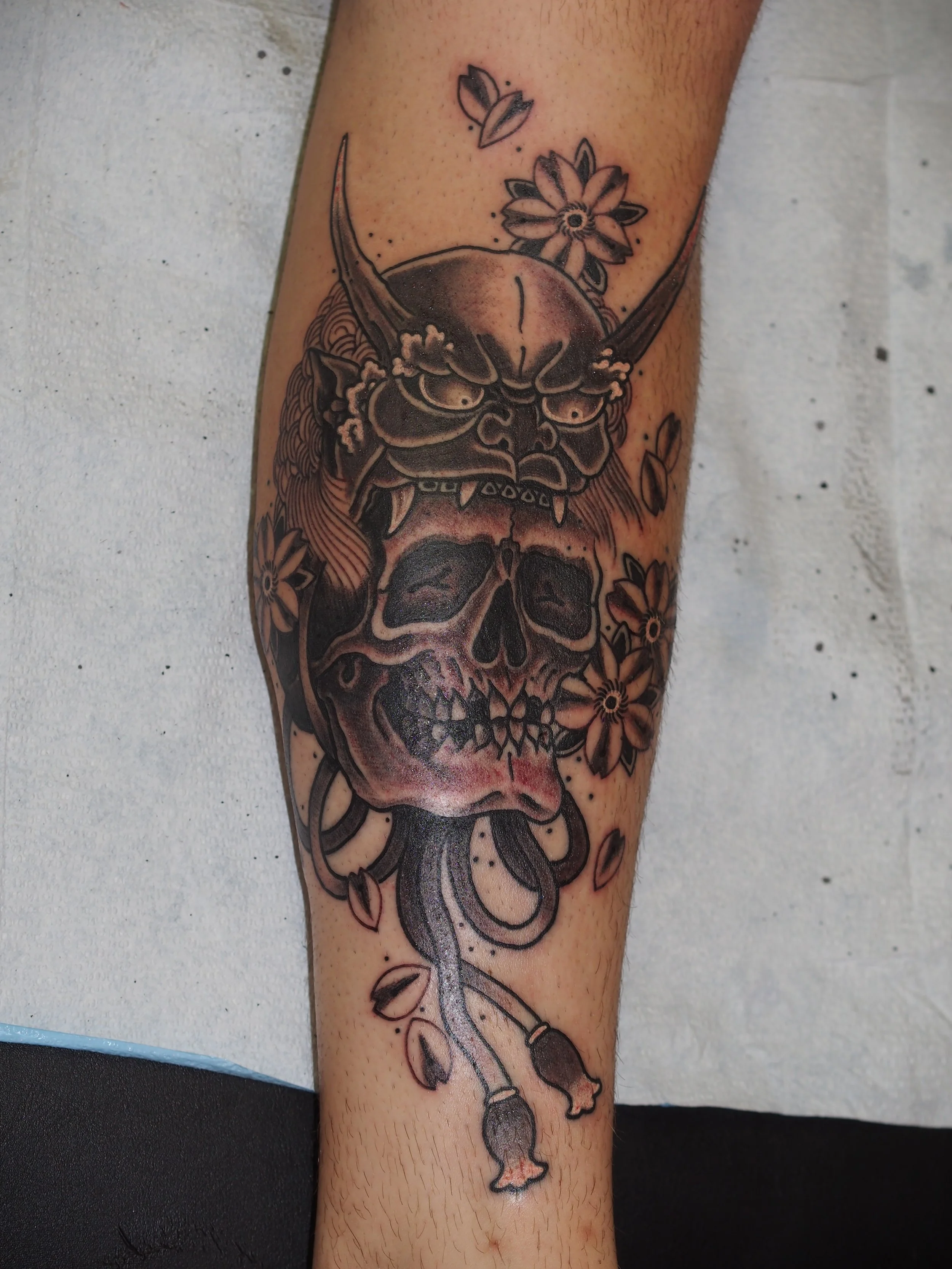 skull and oni japanese irezumi tattoo by dominic vasquez superfly tattoo san diego,ca