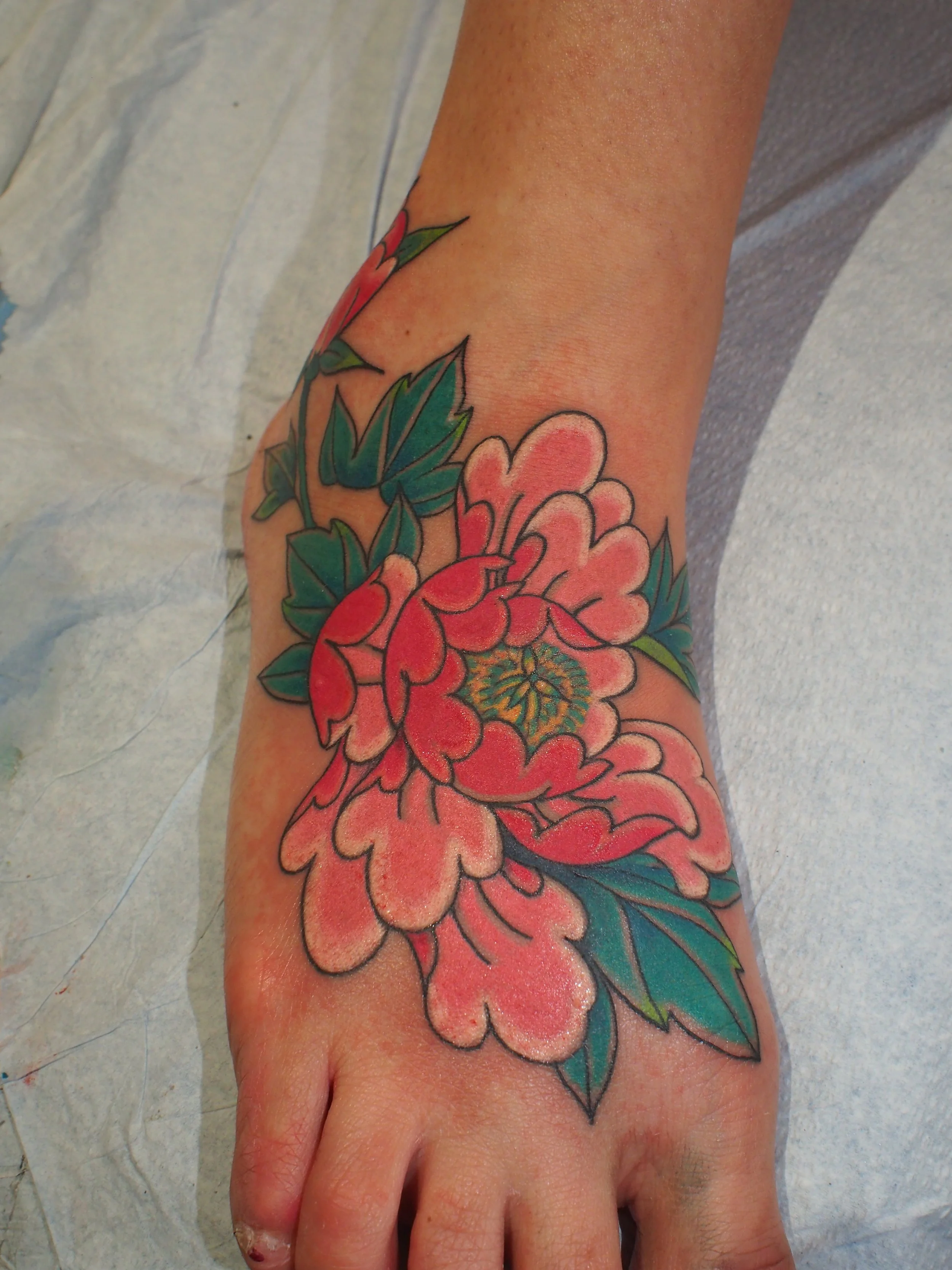 Japanese irezumi peony tattoo by Dominic Vasquez at Superfly Tattoo in San Diego, California