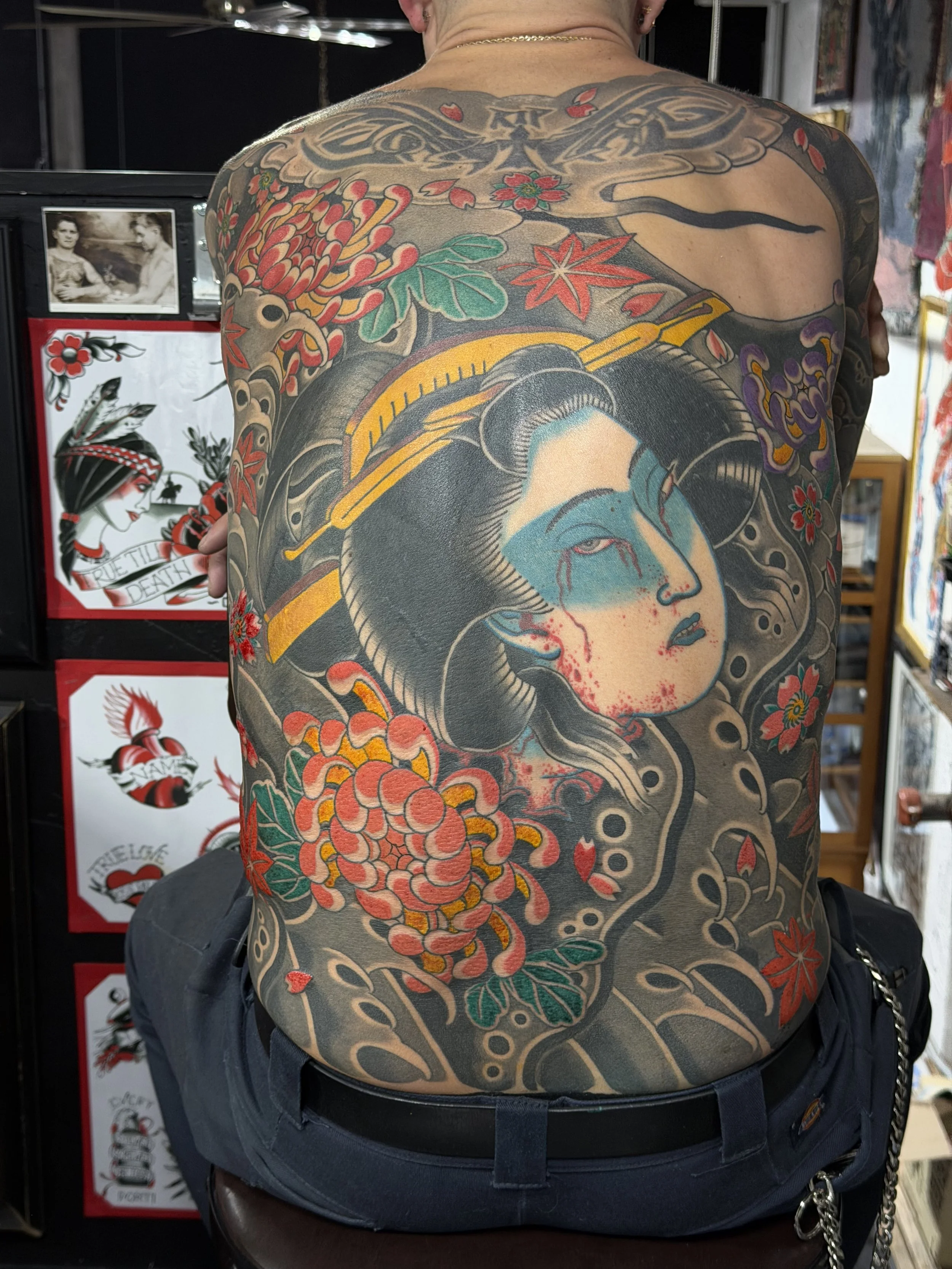Japanese bodysuit tattoo by Dominic Vasquez at Superfly Tattoo in San Diego, California