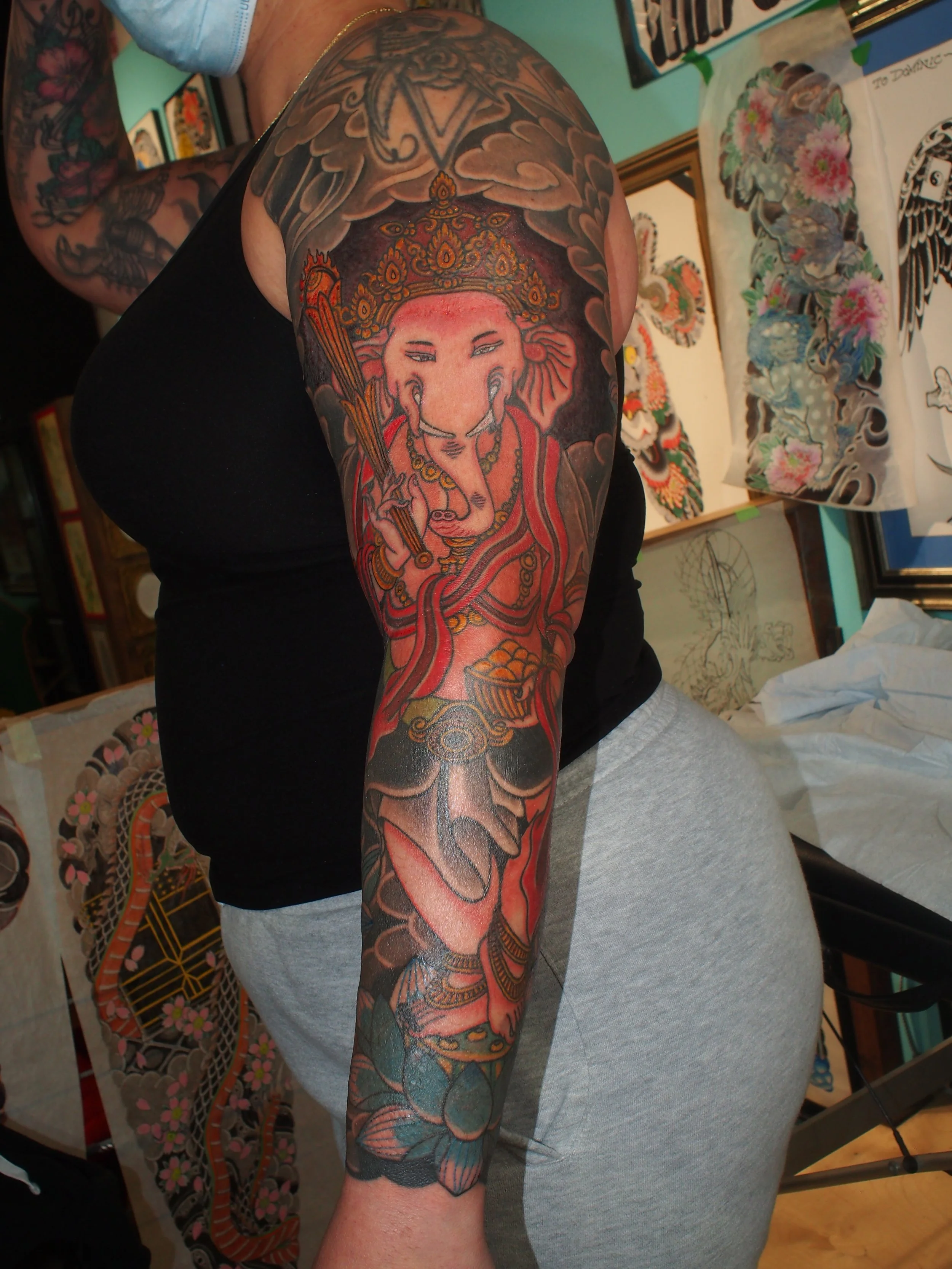 Japanese irezumi ganesh sleeve tattoo by Dominic Vasquez at Superfly Tattoo in San Diego, California