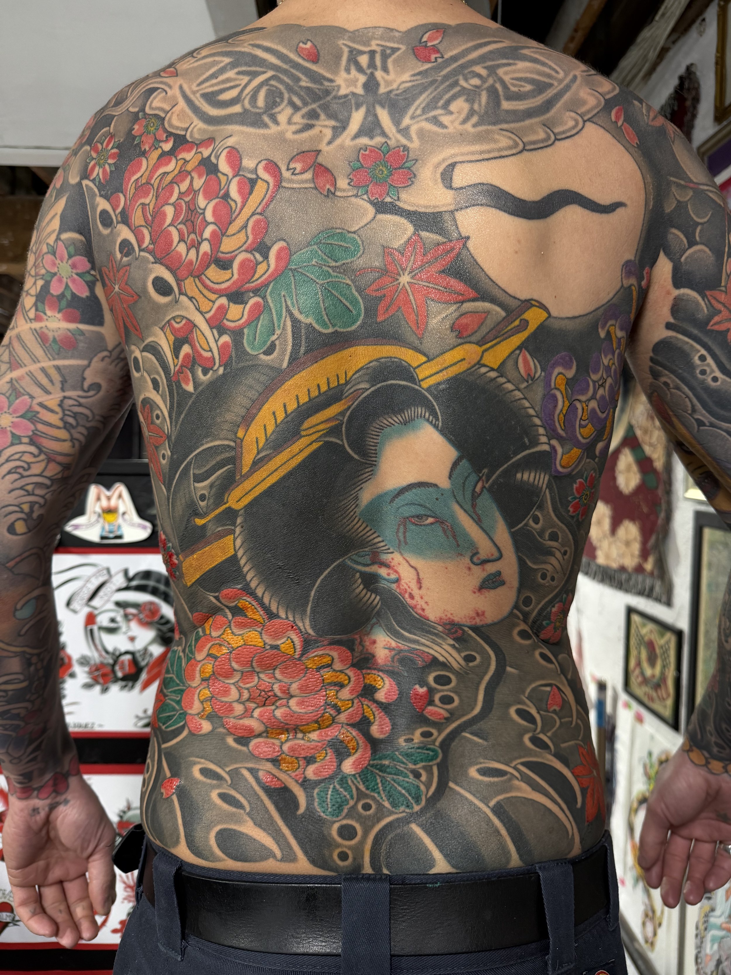 Japanese bodysuit tattoo by Dominic Vasquez at Superfly Tattoo in San Diego, California