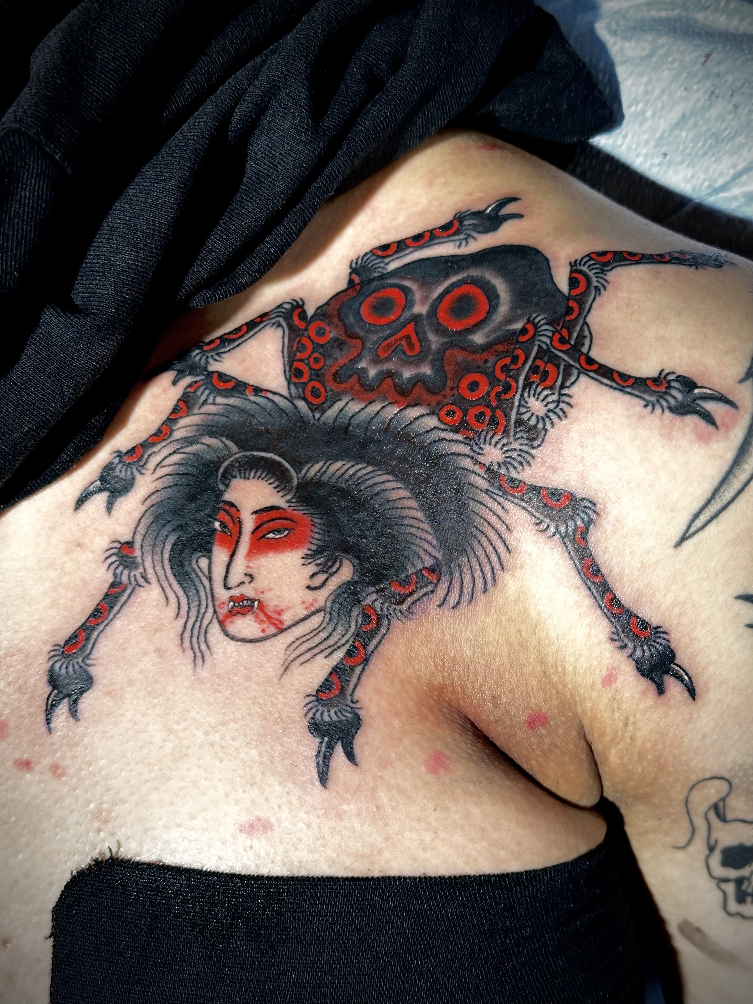 Japanese irezumi jorogumo tattoo by Dominic Vasquez at Superfly Tattoo in San Diego, California