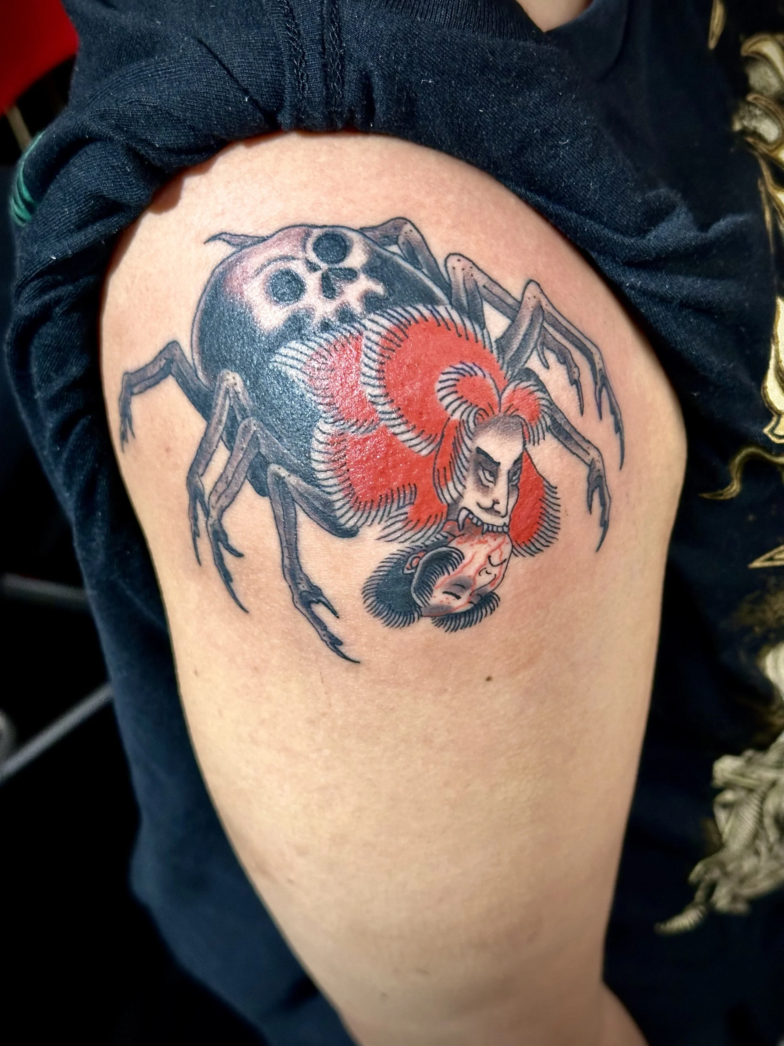 Japanese irezumi jorogumo tattoo by Dominic Vasquez at Superfly Tattoo in San Diego, California
