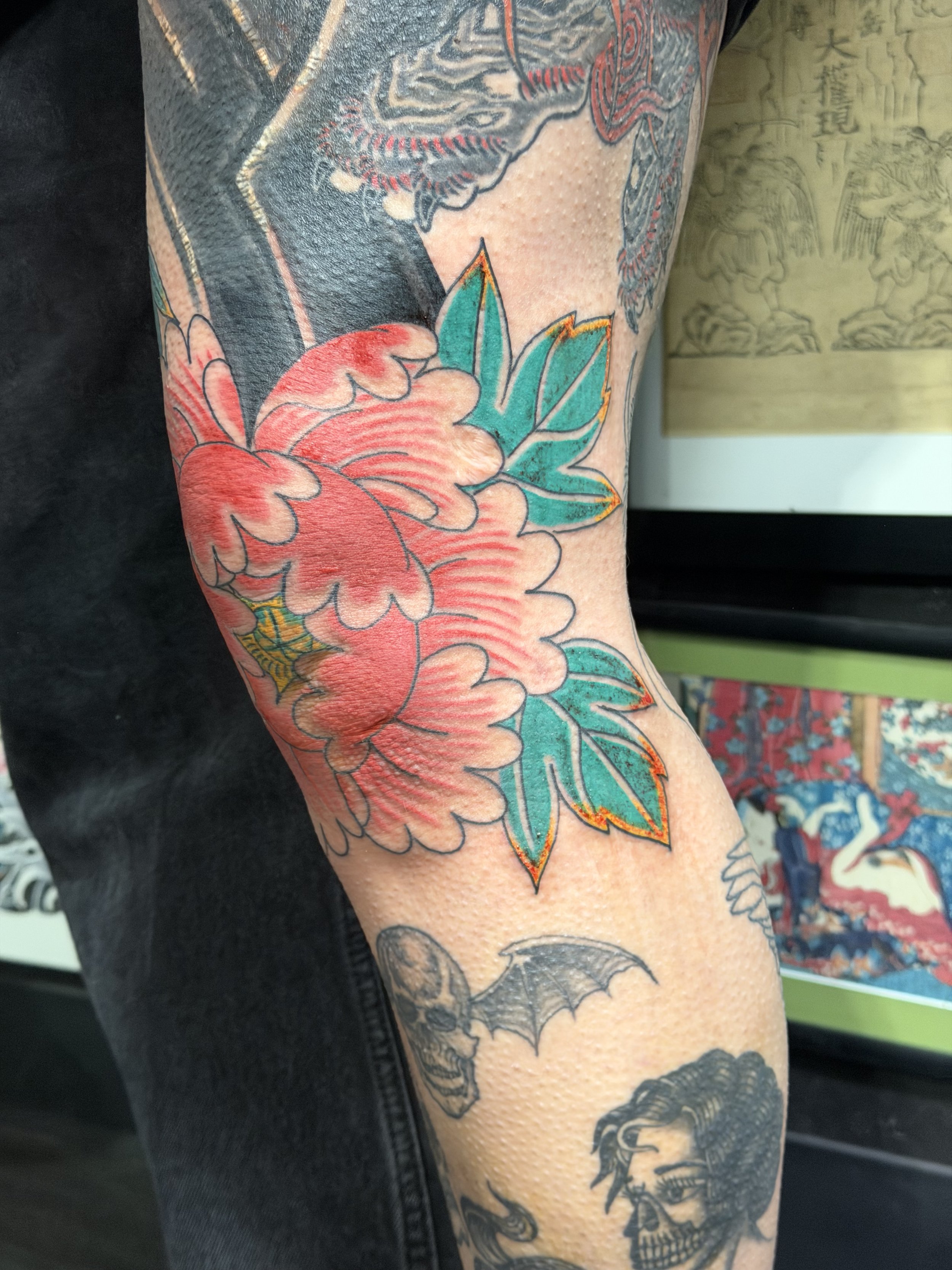 Japanese irezumi peony tattoo by Dominic Vasquez at Superfly Tattoo in San Diego, California