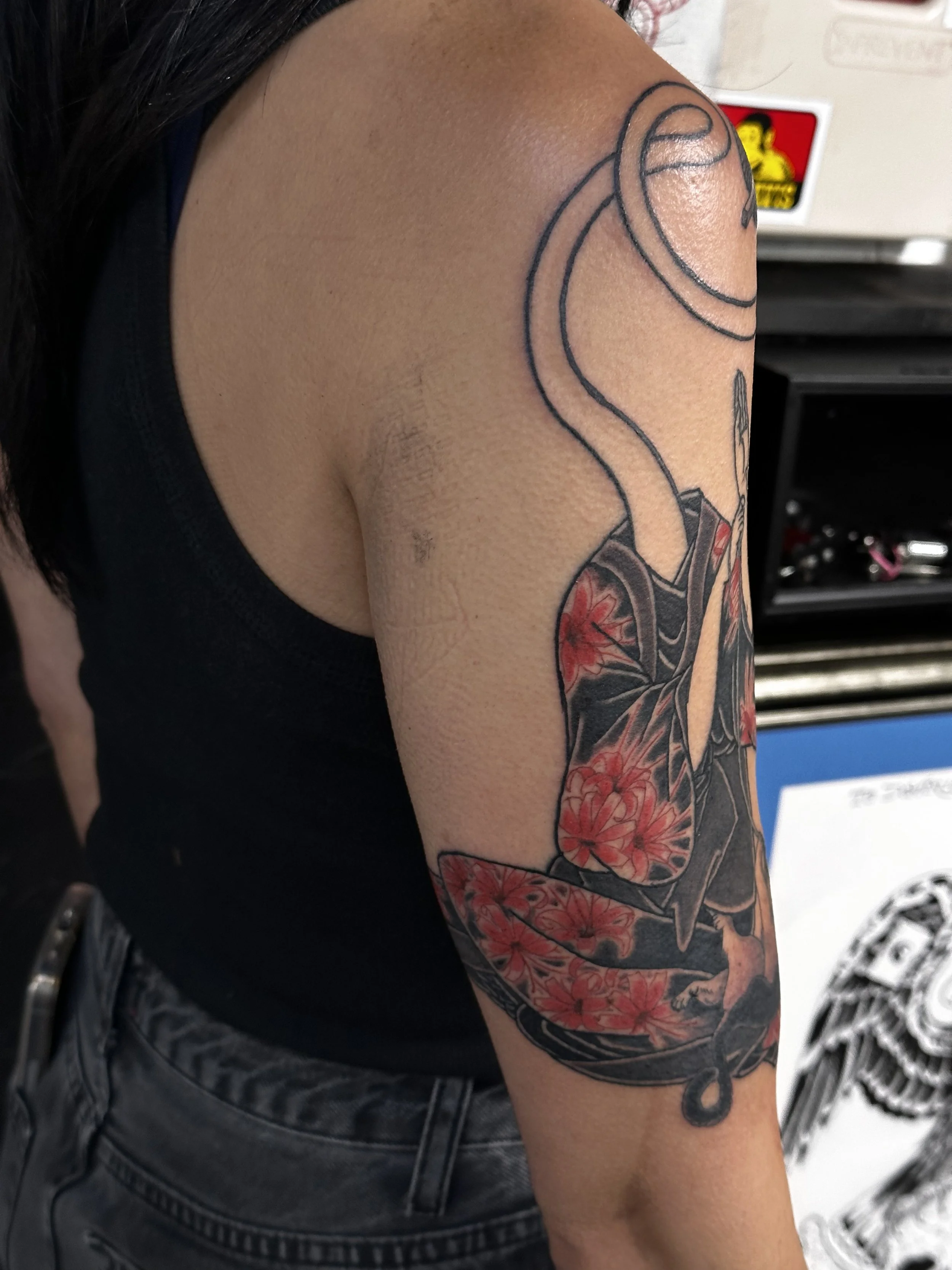 Japanese irezumi ghost half sleeve tattoo by Dominic Vasquez at Superfly Tattoo in San Diego, California