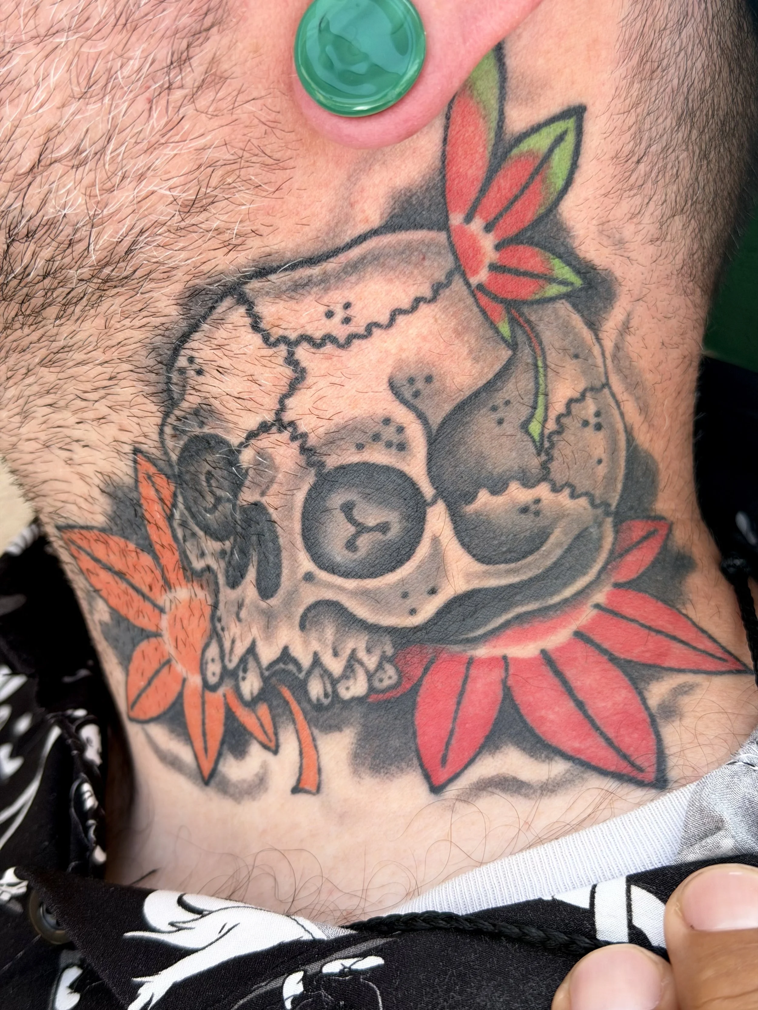 Japanese irezumi skull and maple neck tattoo by Dominic Vasquez at Superfly Tattoo in San Diego, California