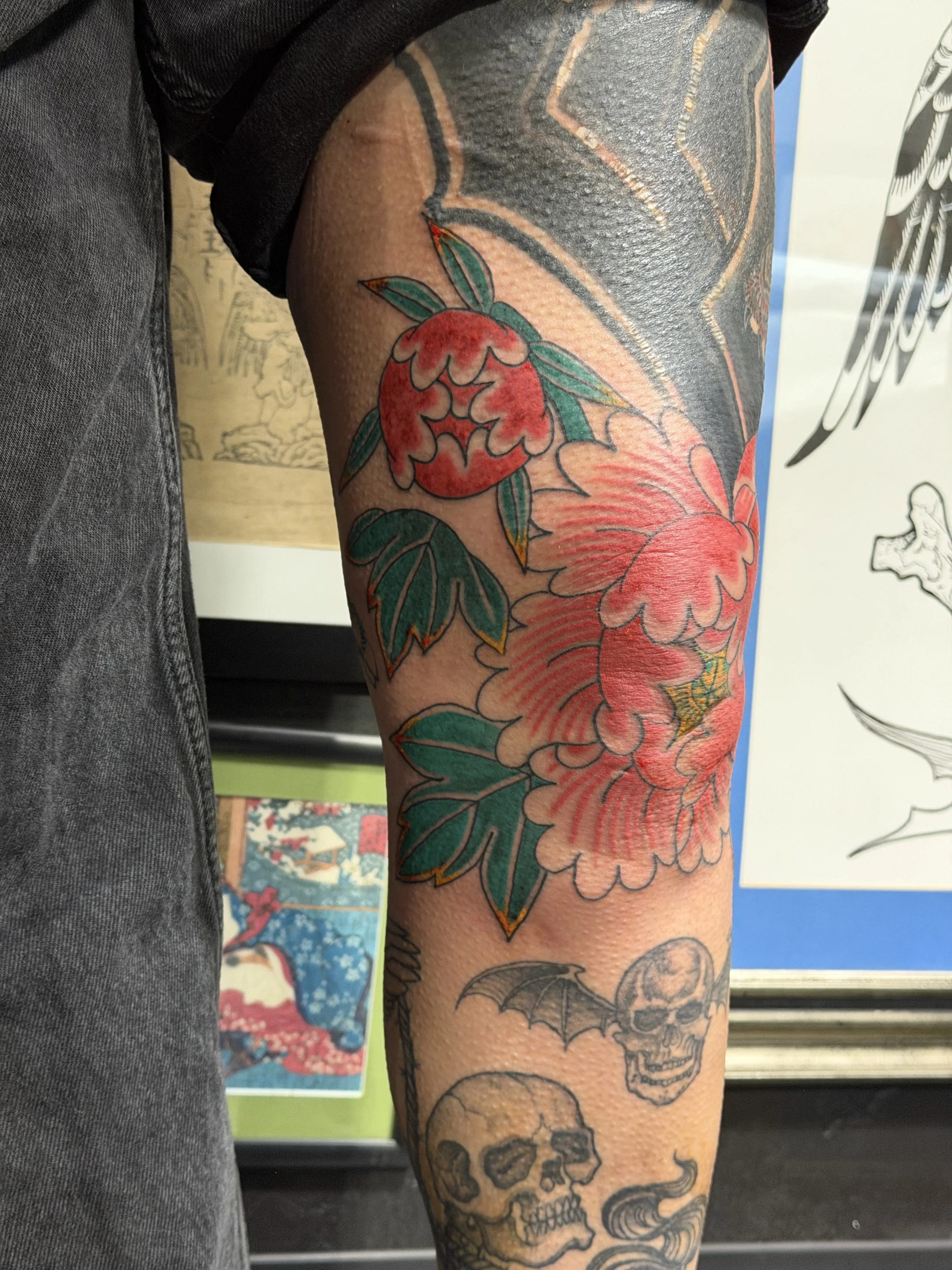 Japanese irezumi peony tattoo by Dominic Vasquez at Superfly Tattoo in San Diego, California