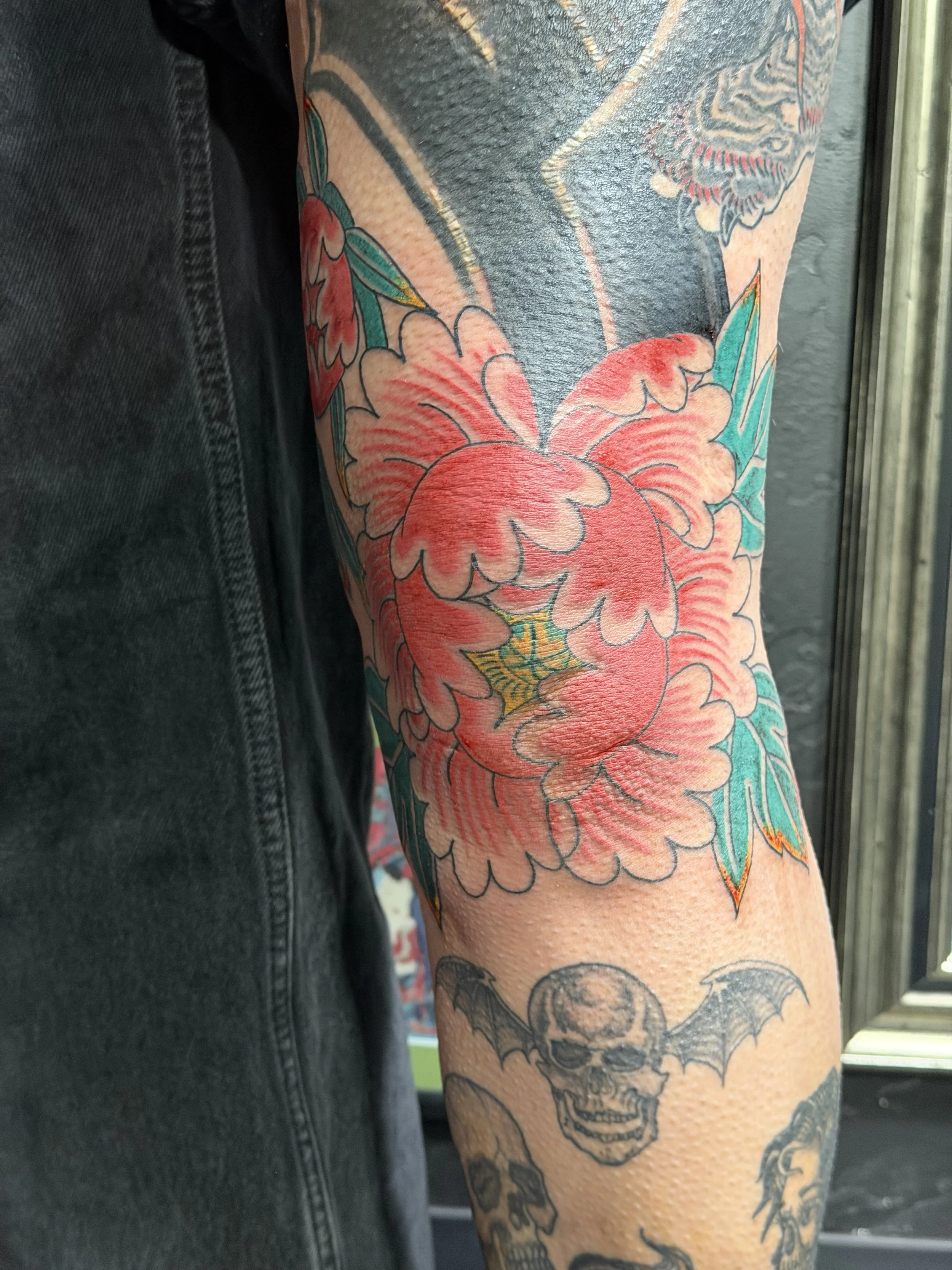Japanese irezumi peony tattoo by Dominic Vasquez at Superfly Tattoo in San Diego, California