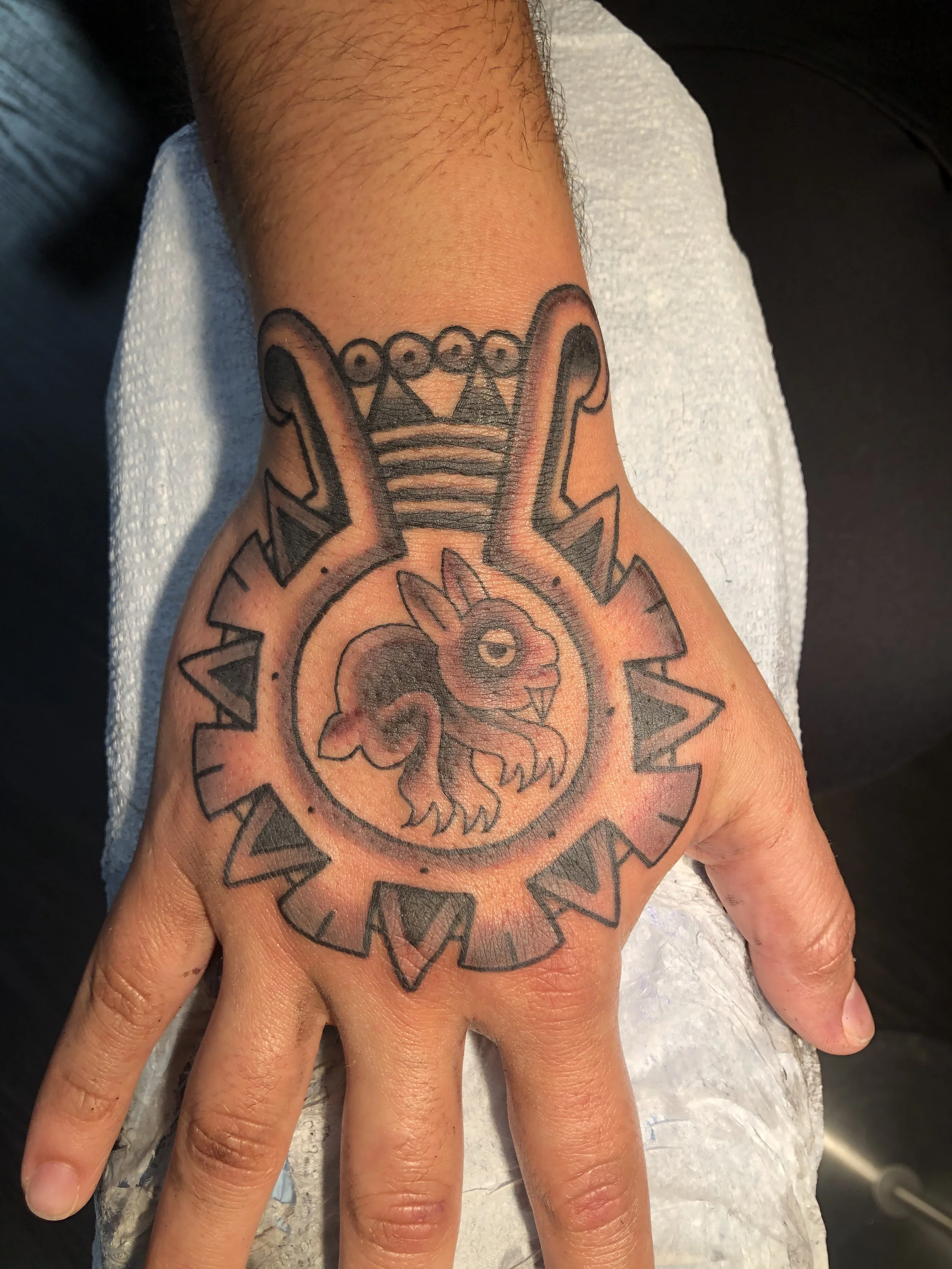 mexica aztec tattoo  by robert nava at Superfly Tattoo in San Diego, California