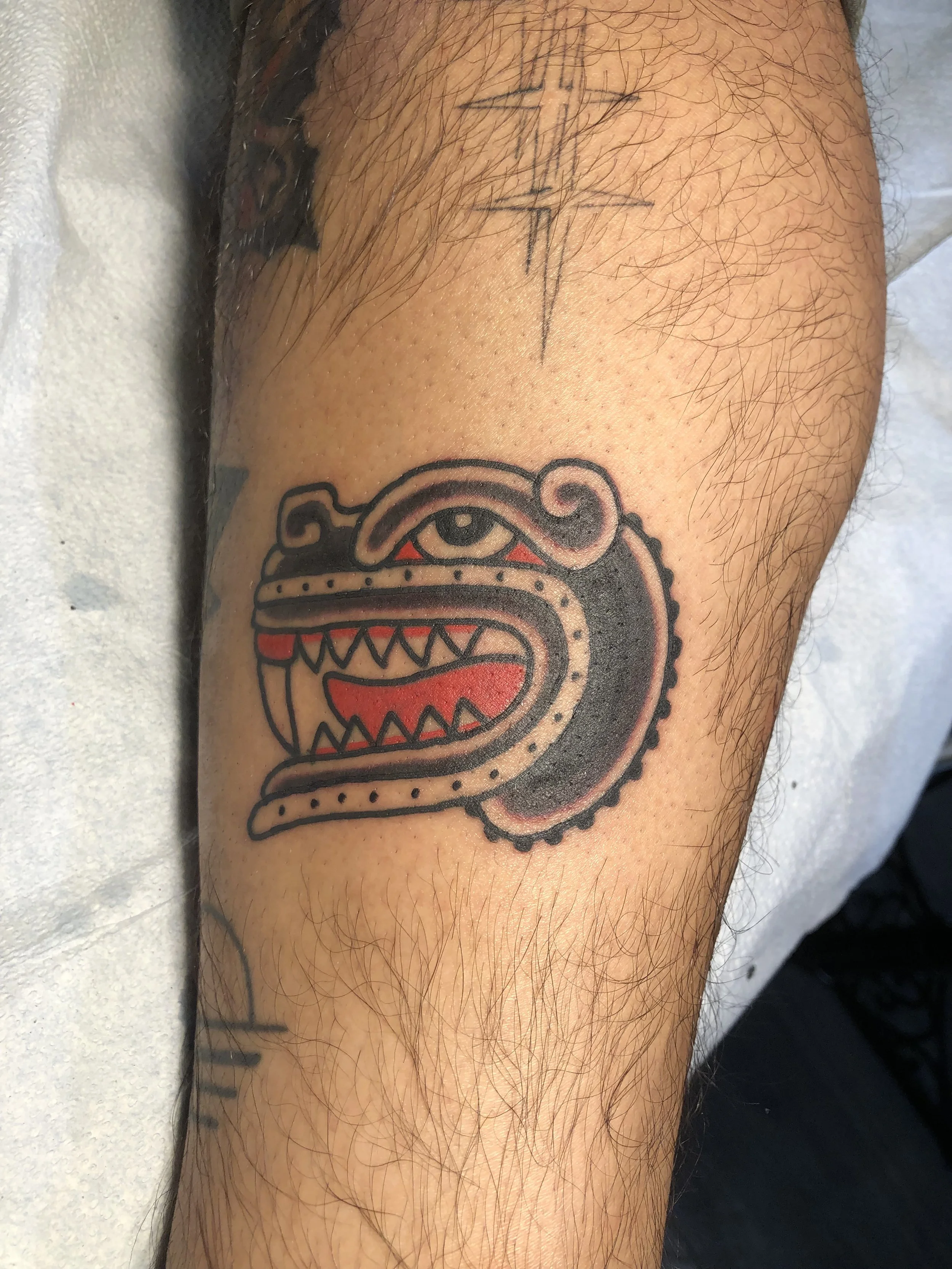 mexica aztec tattoo  by robert nava at Superfly Tattoo in San Diego, California