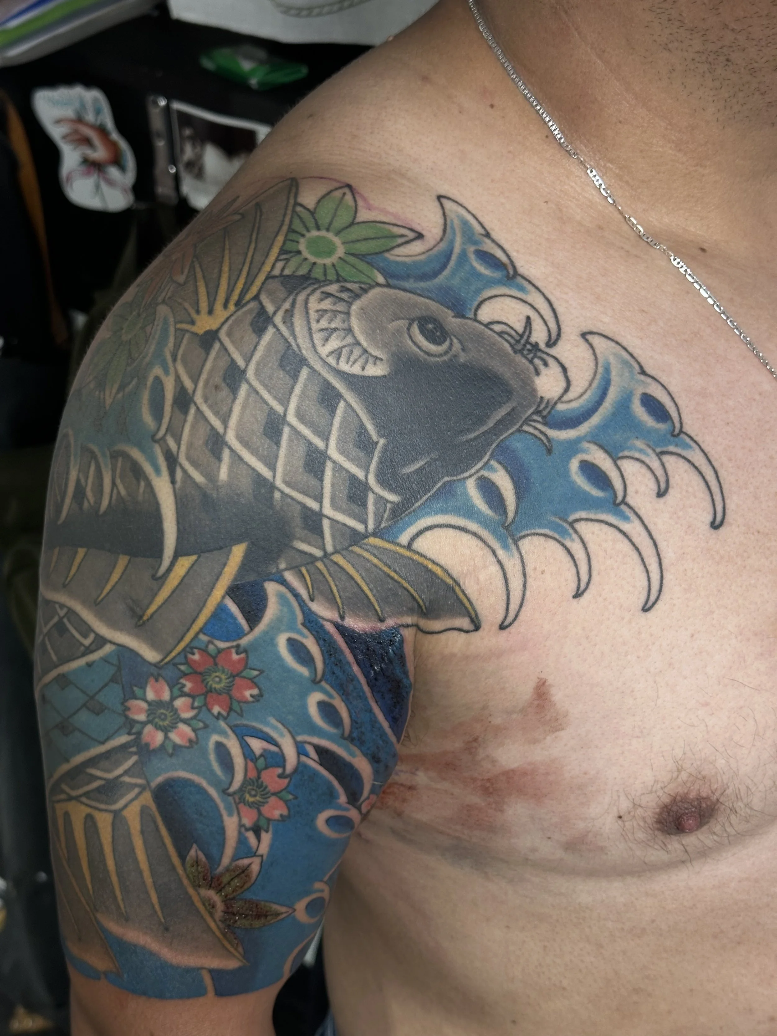Japanese irezumi koi half sleeve tattoo by Dominic Vasquez at Superfly Tattoo in San Diego, California