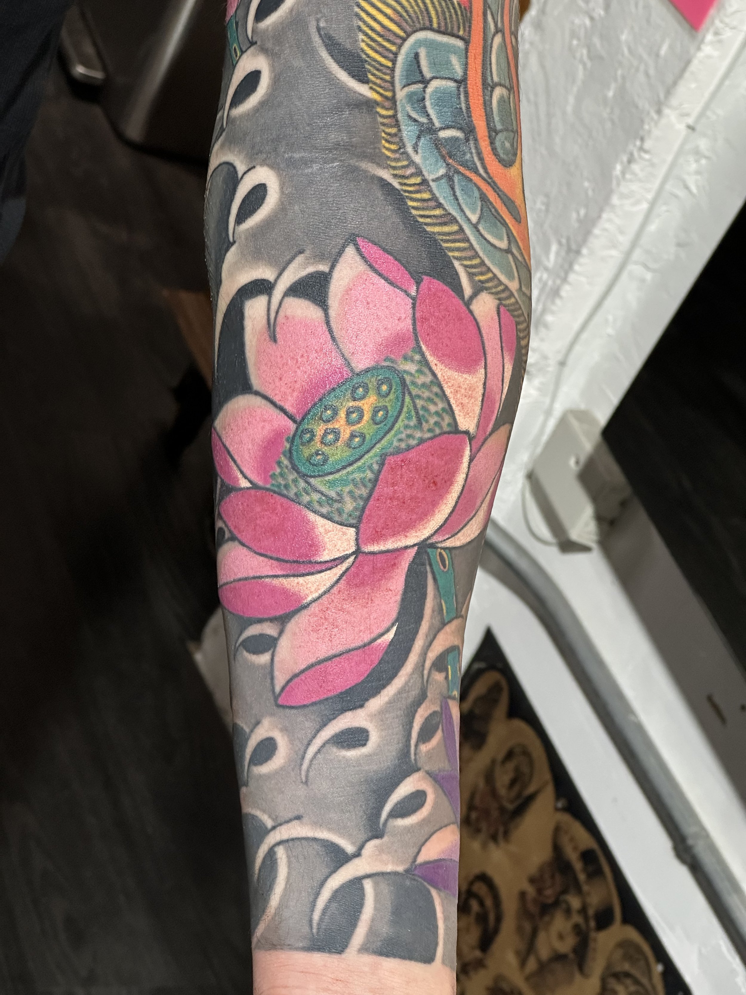 Japanese irezumi kirin sleeve tattoo by Dominic Vasquez at Superfly Tattoo in San Diego, California