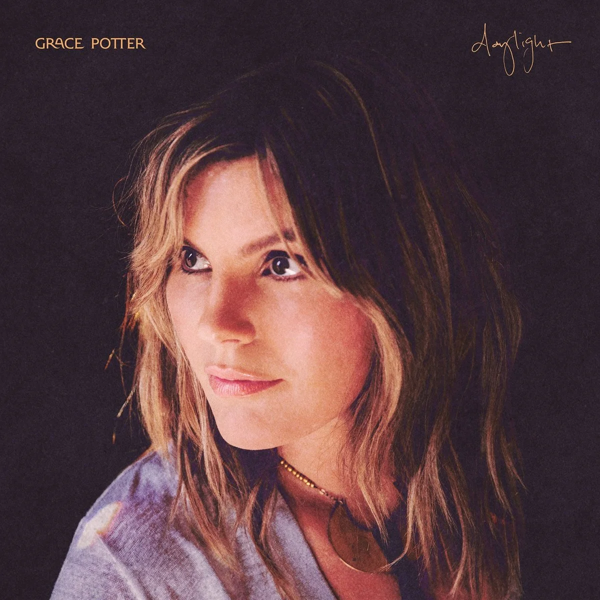 Album cover featuring a woman with shoulder-length wavy brown hair, looking slightly to the side, against a dark background. The text on the top left corner says "Grace Potter" and the top right corner says "Daylight".