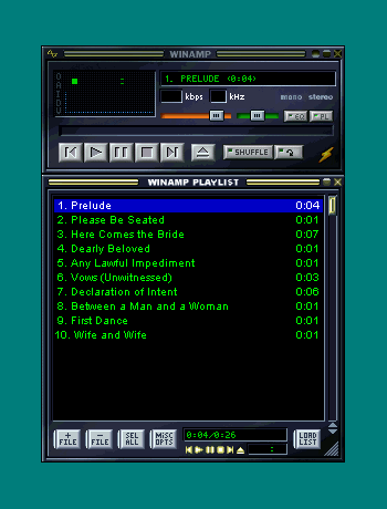 The playlist running on Winamp in 1998