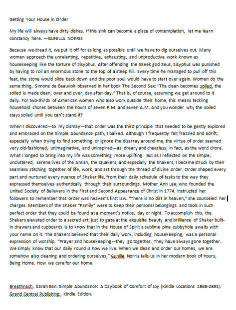 ON Chores and Daily Routine as Ritual. Click to Enlargen