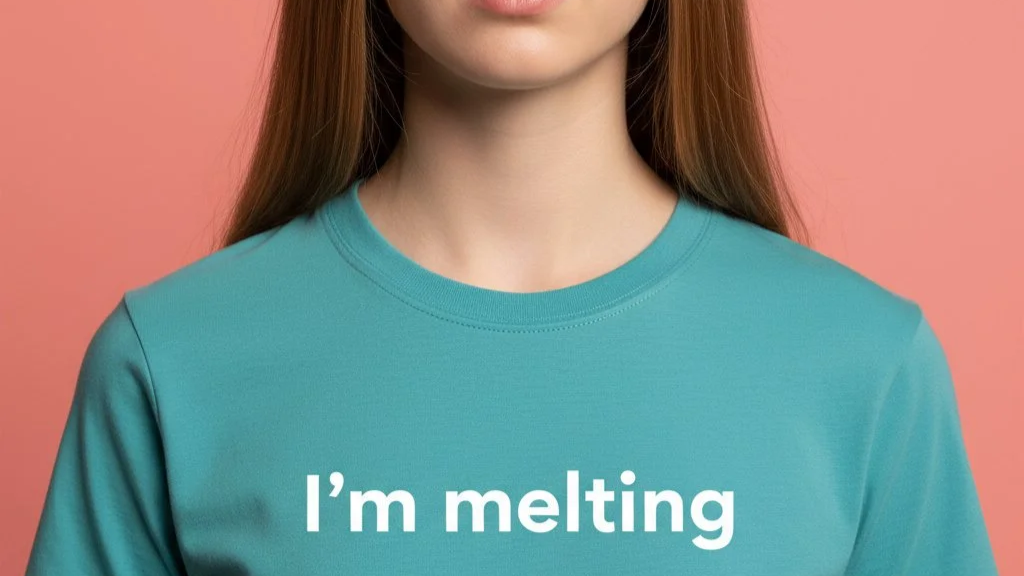  A high-resolution, photorealistic studio portrait, captured with a shallow depth of field, focusing sharply on the upper torso and head of a young person. The subject is wearing a perfectly fitted, crew-neck, short-sleeved t-shirt in a vibrant, slig