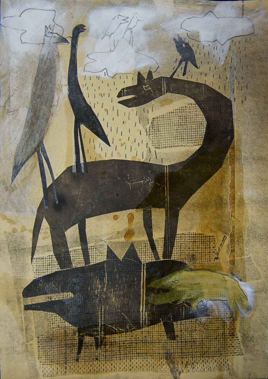 Serie: Aufeinander, Linoldruck auf Papier, 30x45 cm, 2015