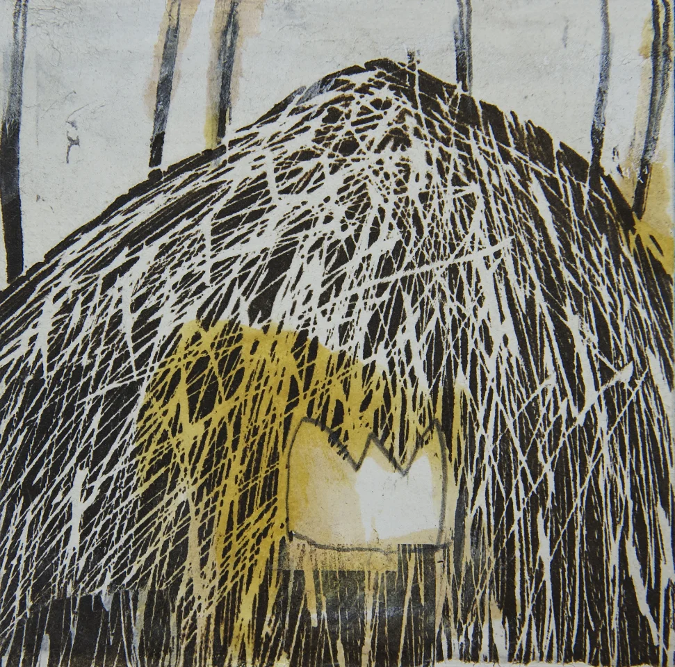 Krone im Berg, Holzdruck auf Papier, 20x20 cm, 2015